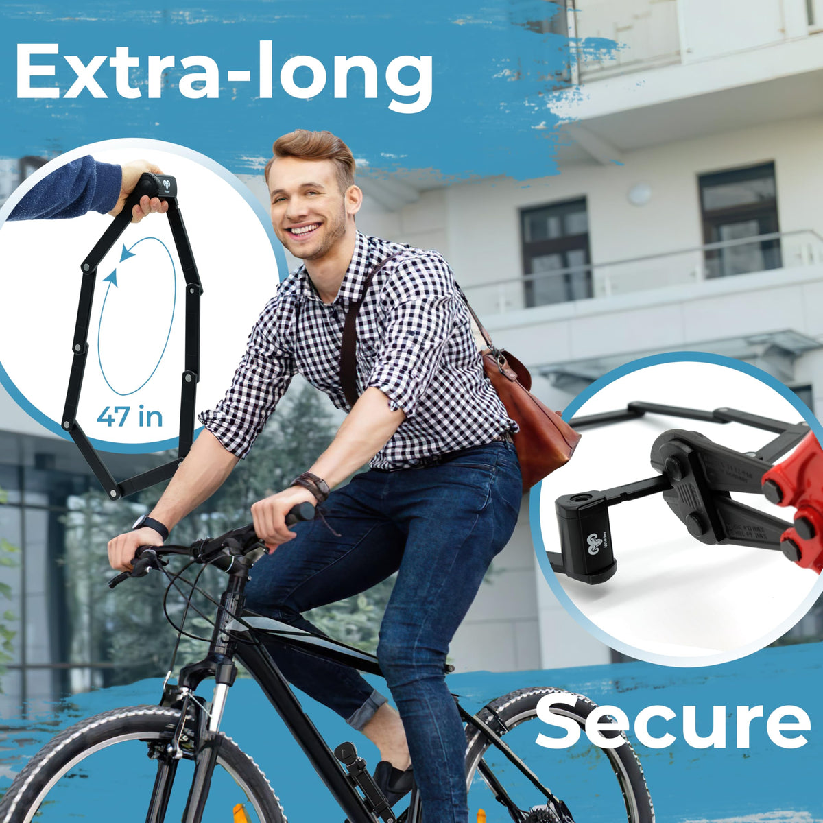 WIDDER Very long [47"] security folding lock - foldable bicycle lock with 4 keys | Folding bike lock with frame mount bracket, no rattling | Ideal as ebike lock, e scooter lock & bicycle lock with key