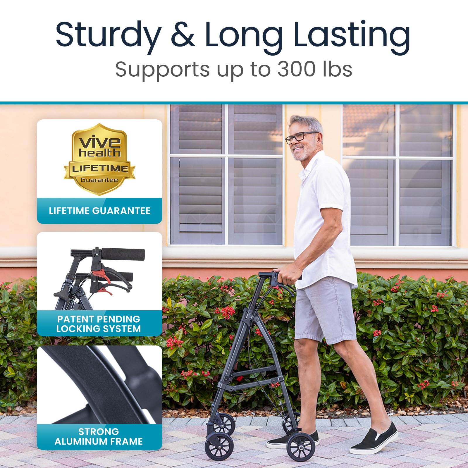 Vive Mobility Lightweight Walker for Seniors - Narrow, Folding Walker w/Wheels for Small & Tight Spaces - Light Weight for Balance, Compact Doorways, Foldable - Portable & Collapsible for Travel
