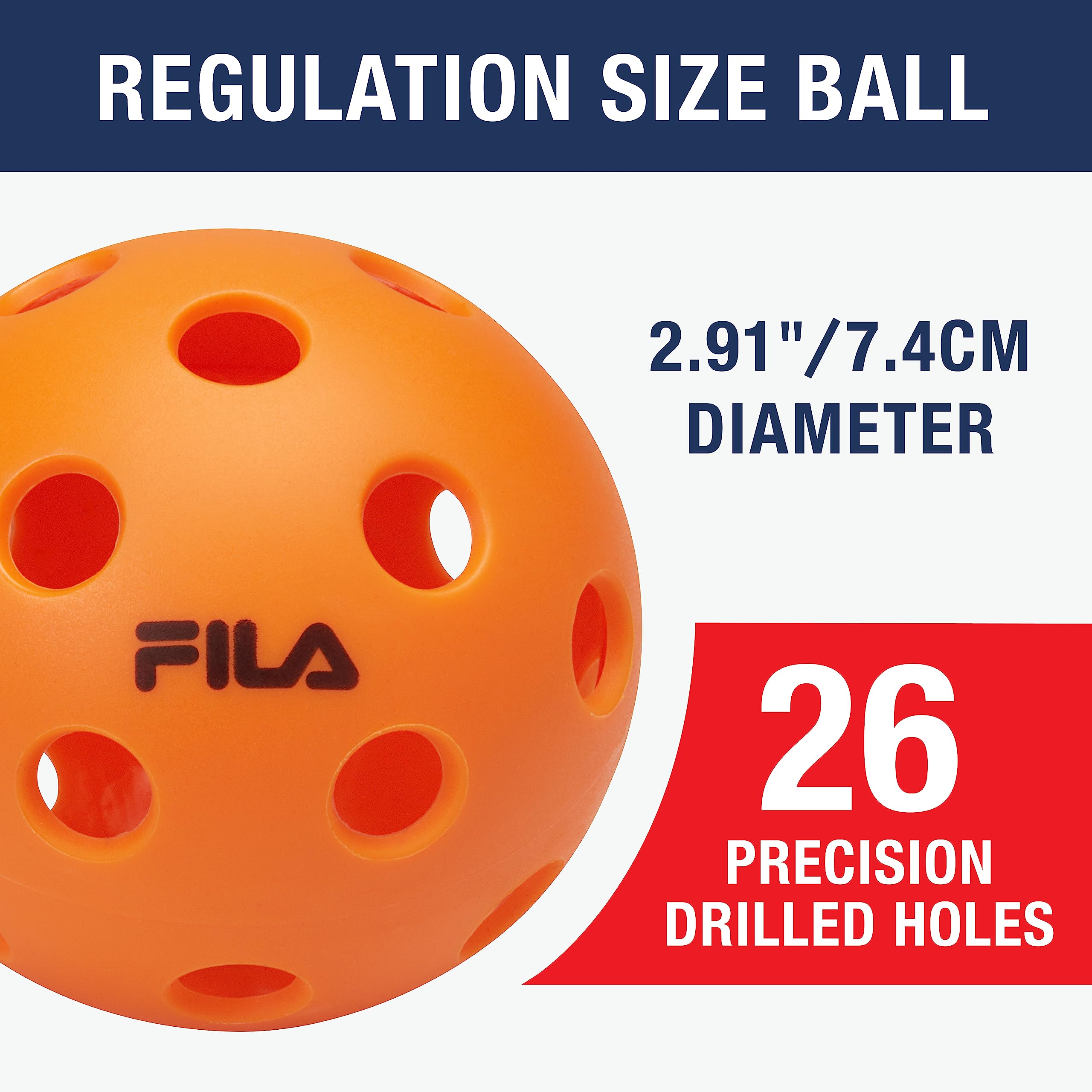 FILA Accessories Indoor Pickleball Balls - Official Indoor Pickleballs, Regulation Size with 26 Holes (Orange), Pack of 12