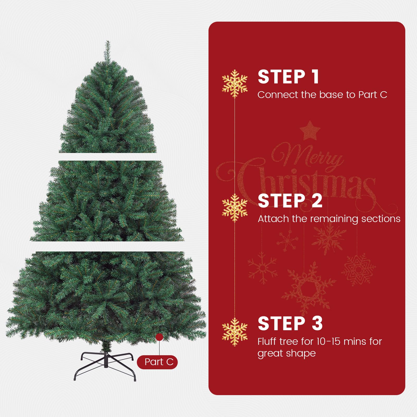 JEAREY 6ft Artificial Holiday Christmas Tree, Premium Hinged Spruce Holiday Xmas Tree for Home, Office, Party Decoration with 1000 Branch Tips, Easy Assembly, Metal Hinges & Foldadble Base, Green