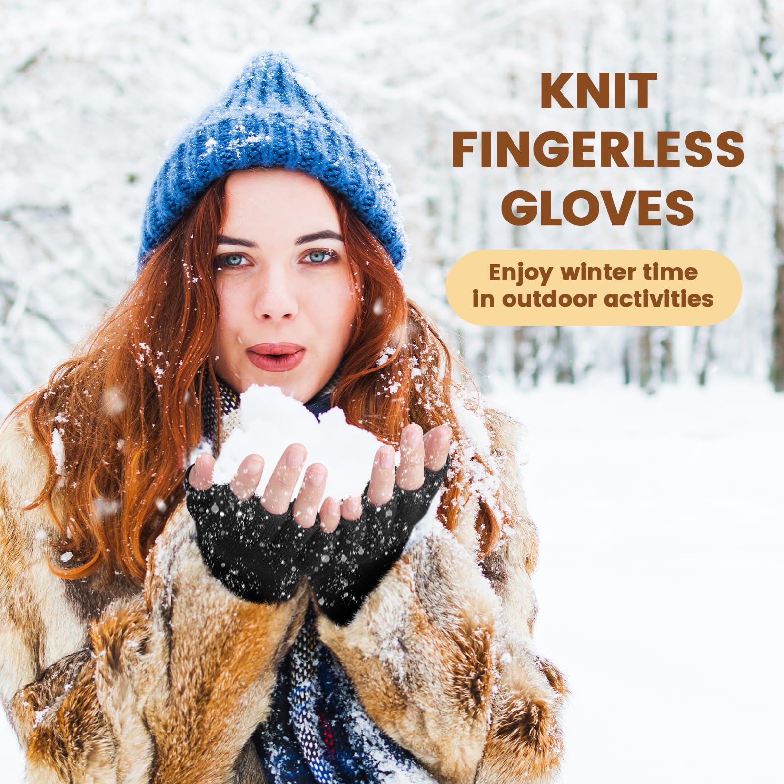 Cold Fingerless Gloves for Women - Half Finger Typing Winter Gloves with Long Wrist Cuff Winter Knit Fingerless Mittens for Women