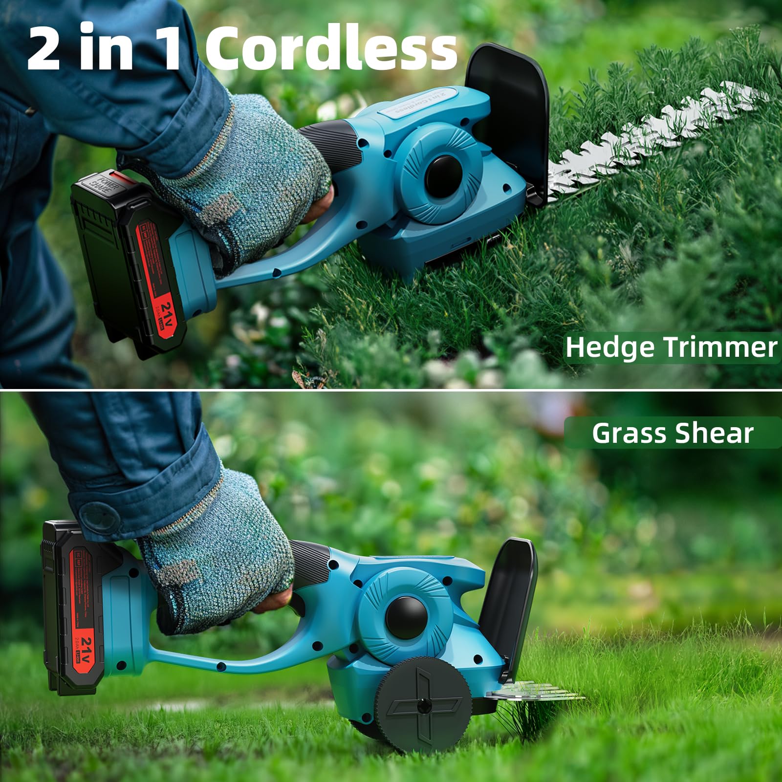 Hedge Trimmers Cordless with Battery 21V, 5+8 inch Cordless Electric Handheld Hedge Bush Trimmer Battery Powered Hedge Trimmer with 6000mAh Battery and Charger Shrub Trimmer Cordless