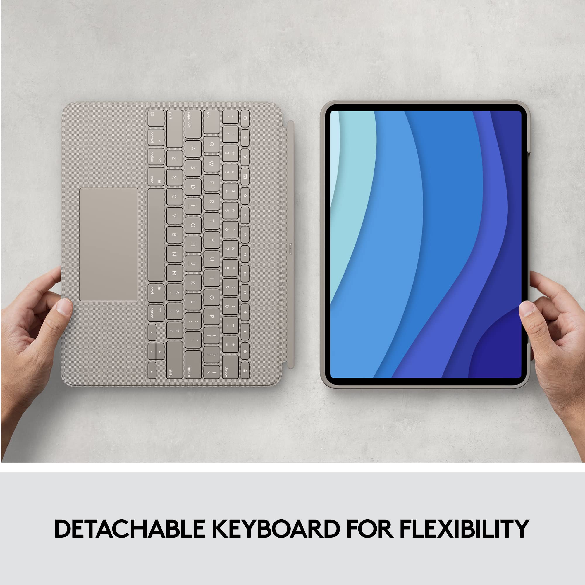 Logitech Combo Touch iPad Pro 12.9-inch (5th, 6th gen - 2021, 2022) Keyboard Case - Detachable Backlit Keyboard with Kickstand, Click-Anywhere Trackpad, Smart Connector - Sand; USA Layout
