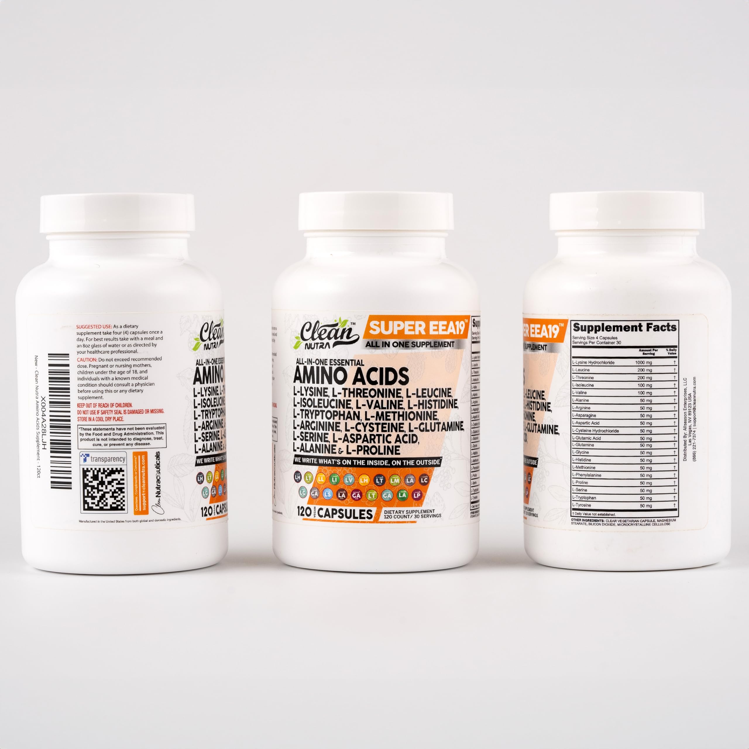 Clean Nutraceuticals Amino Acids Supplement L-Lysine, L-Threonine, L-Leucine, Isoleucine, Valine, L-Histidine, L-Tryptophan, L-Methionine, L-Arginine, L-Cysteine, L-Glutamine, L-Serine, Aspartic Acid
