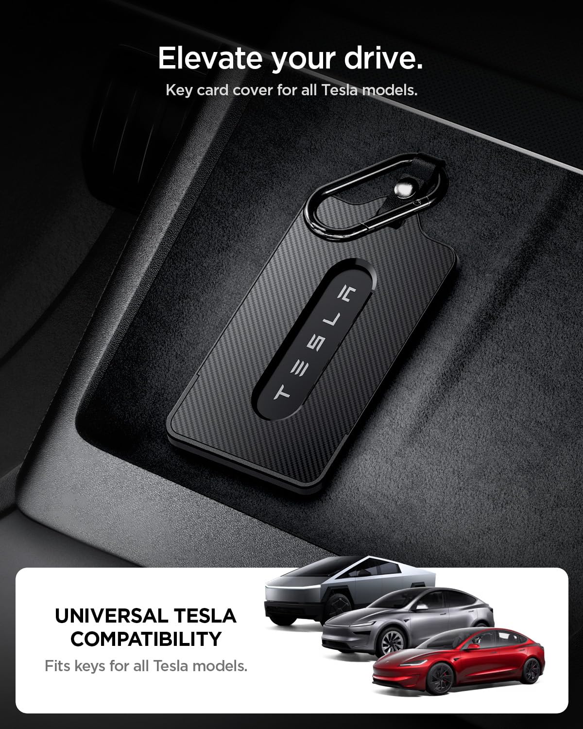 Spigen Key Card Holder for Tesla | Tesla Model Y/S/3/X Accessories | Scratch-Resistant | 2 Pack [2 Card Holders + 2 Carabiners + 4 Protective Films]