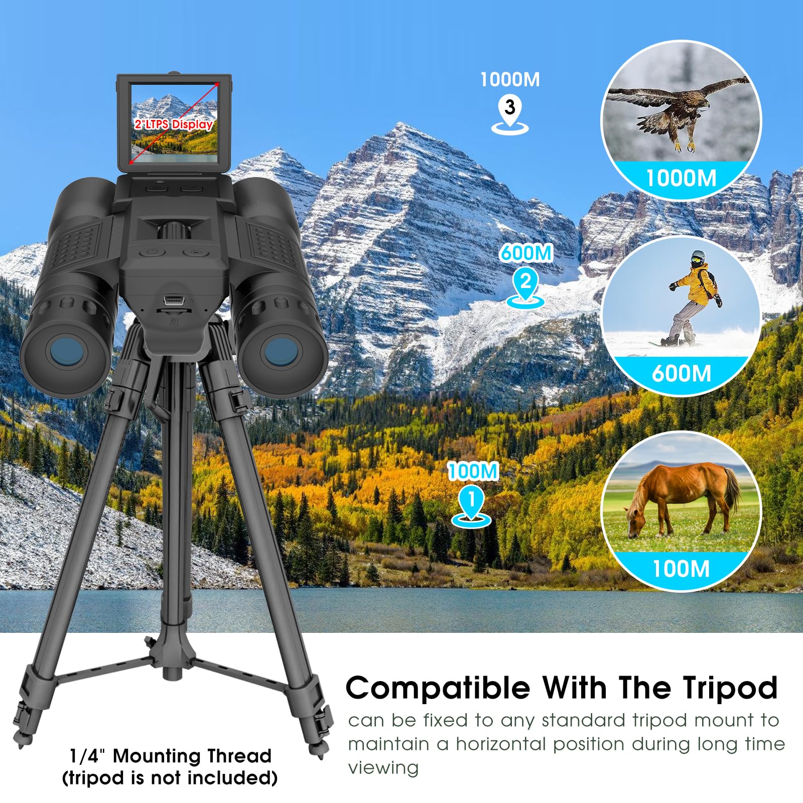 12x32 Binoculars with Built-in Camera, 2" LTPS Display 5MP 1080P Video Photo Recorder with 32GB Micro SD Card, High Powered Binoculars for Bird Watching Travel Hunting, Black