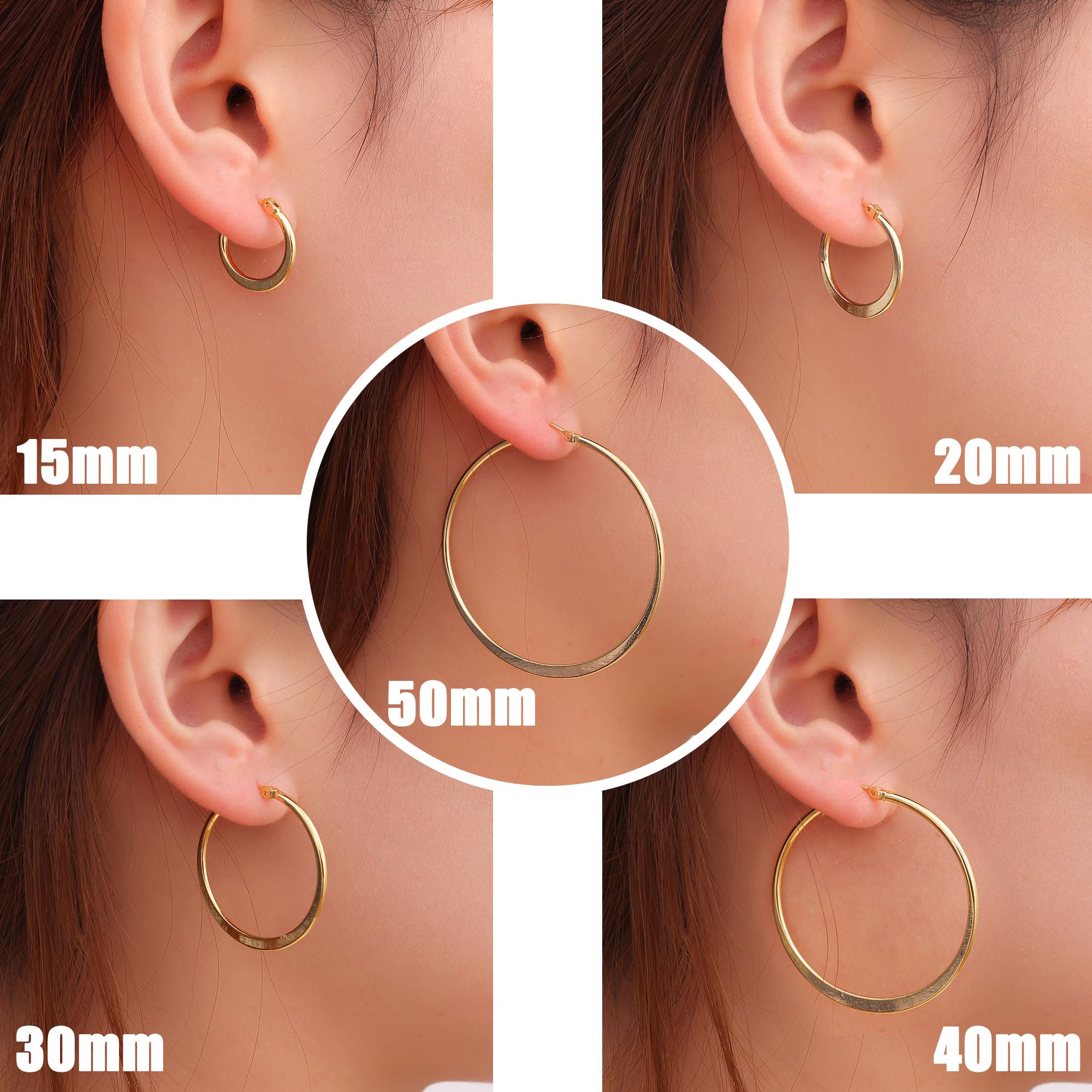 Gacimy Gold Hoop Earrings for Women 14k Real Gold Plated, Flattened Gold Hoops Medium Gold Earrings Hoops 40mm