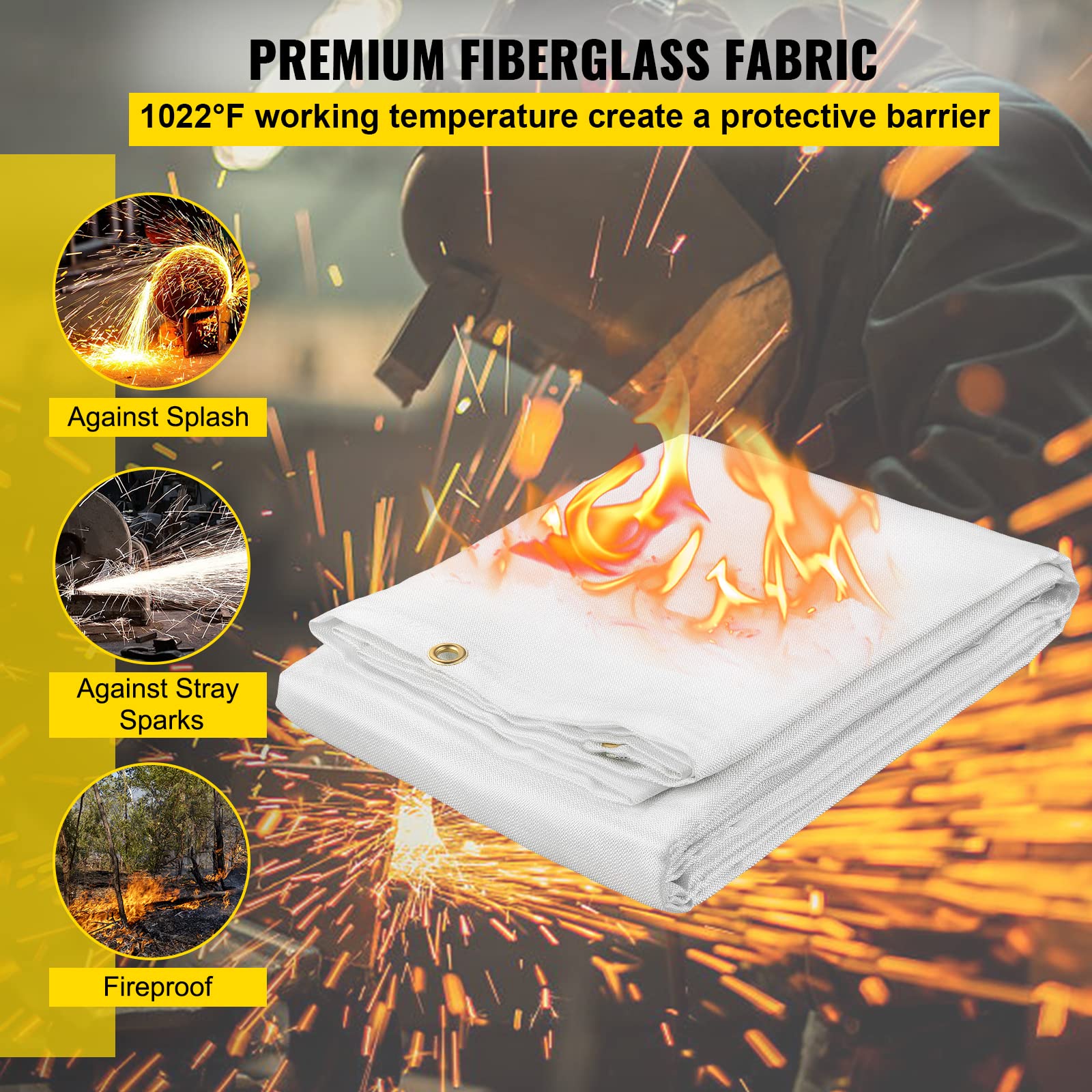 VEVOR Fire Blankets, 2 Pack Welding Blankets, 8' x 10' Fire Suppression Blanket, 1022°F Flame Fiberglass Retardant Blanket, White Fire Emergency Blankets with 12 Brass Grommets