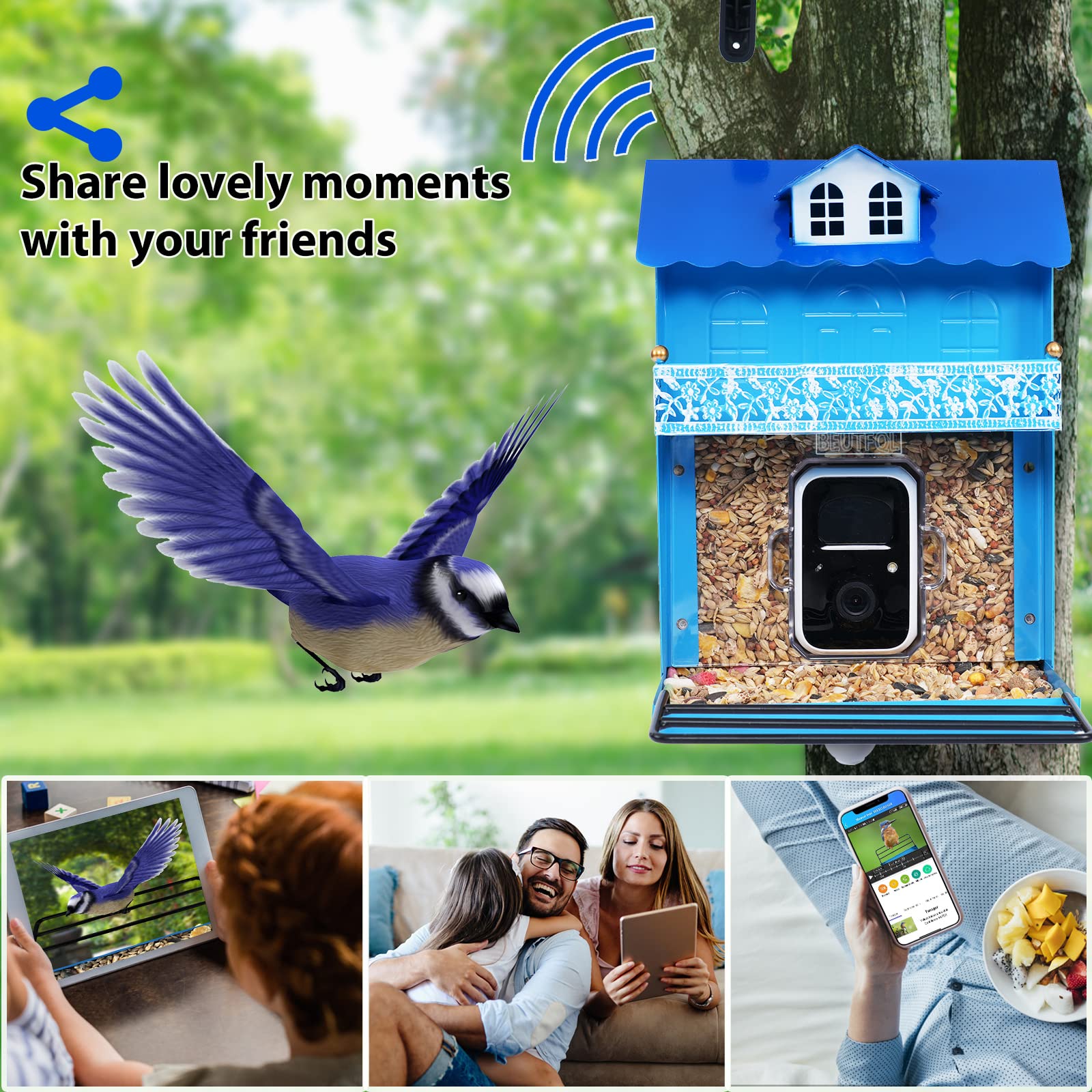 Smart Bird Feeder with Camera.Auto Capture Birds Videos & Bird Motion Detection,Wireless App Notification,Birdhouse Camera,Lifetime 32G Free Space.Idea Gift