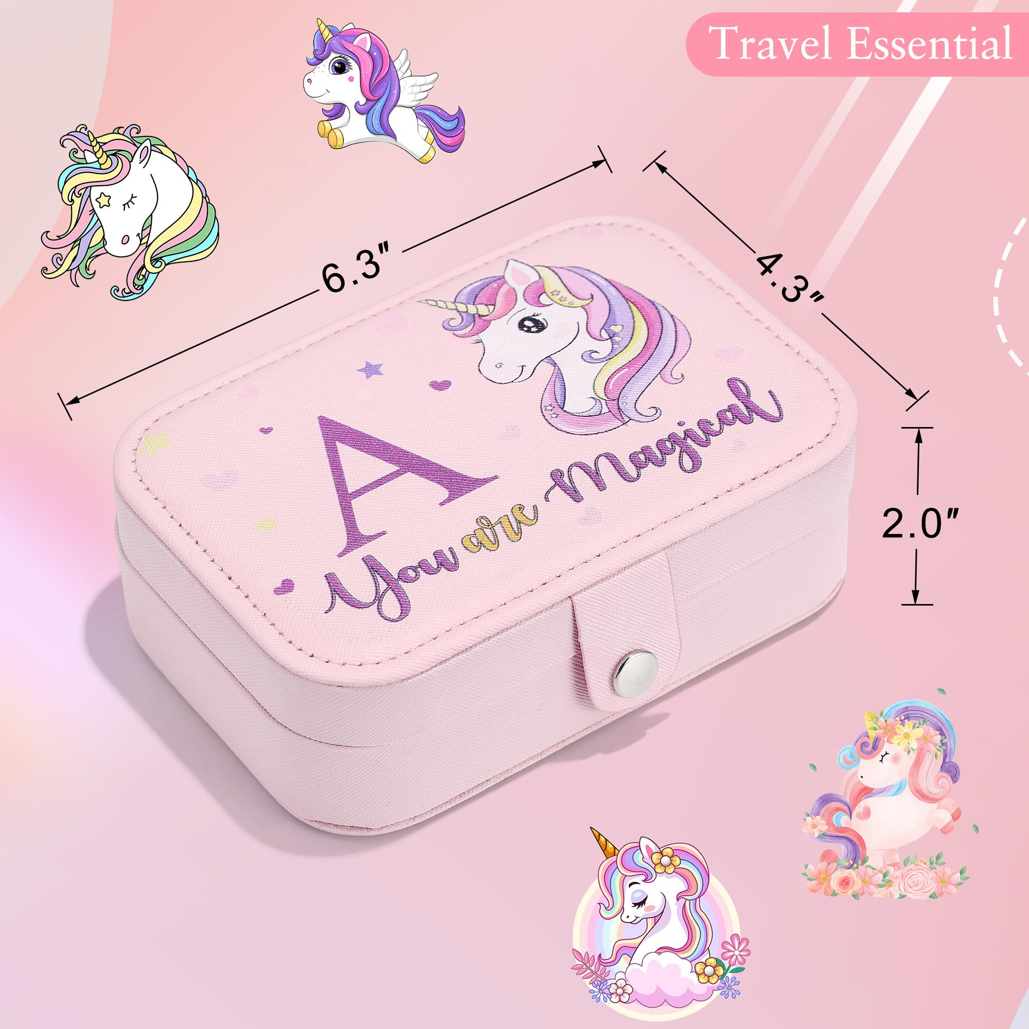 Parima Travel Jewelry Box for Girls, Unicorns Gifts for Girls Jewelry Box | Personalized Unicorn Jewelry Box | Small Jewelry Box | Necklace Earrings Ring Box | 6 Year Old Girl Birthday Gift Ideas-Pink