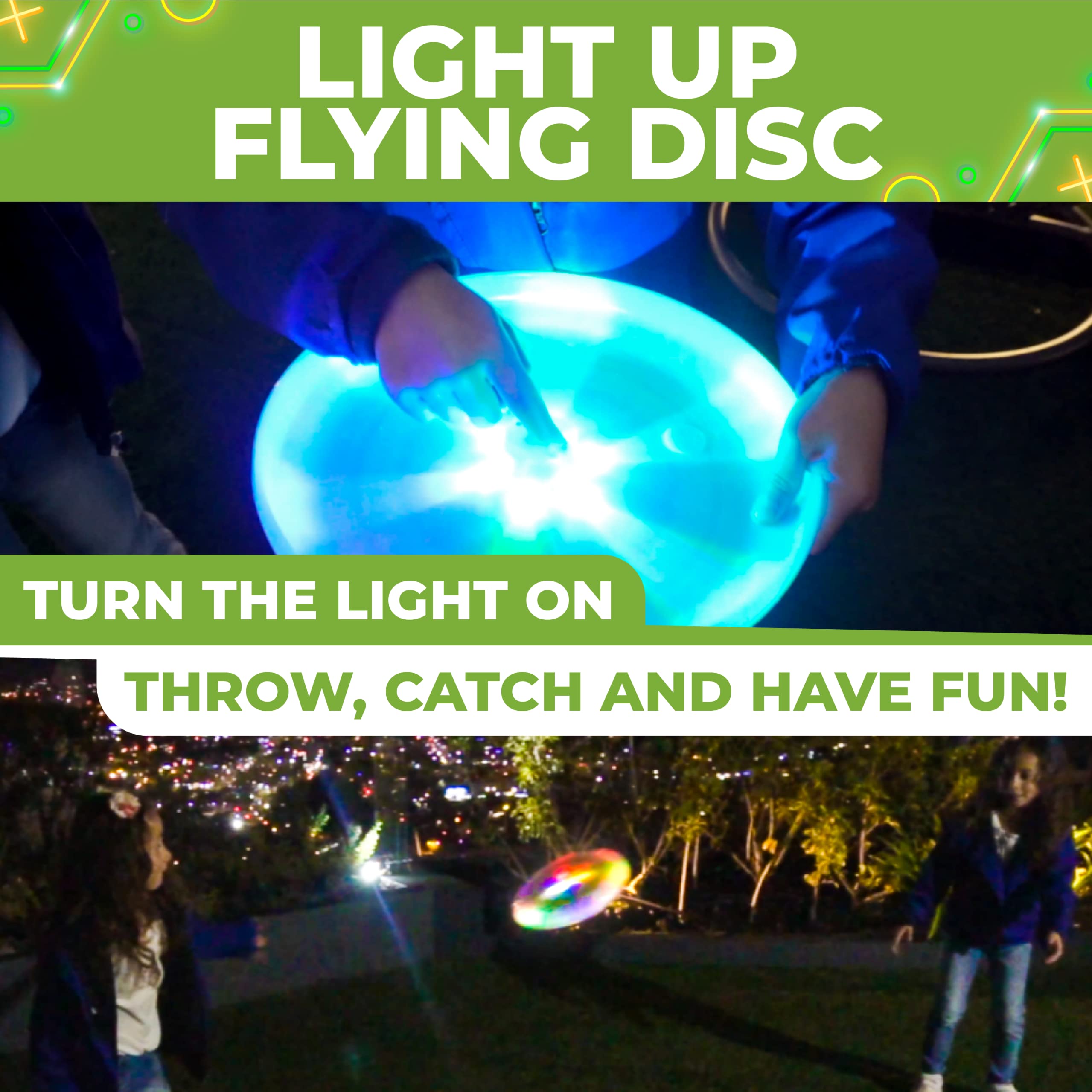 Toysery Flying Disc - LED Light Up Frisbee, Glow in The Dark, Easy to Use, Ideal Camping Game, Fun Outdoor/Indoor Birthday Toys for Boys/Girls/Kids/Adults, 175g