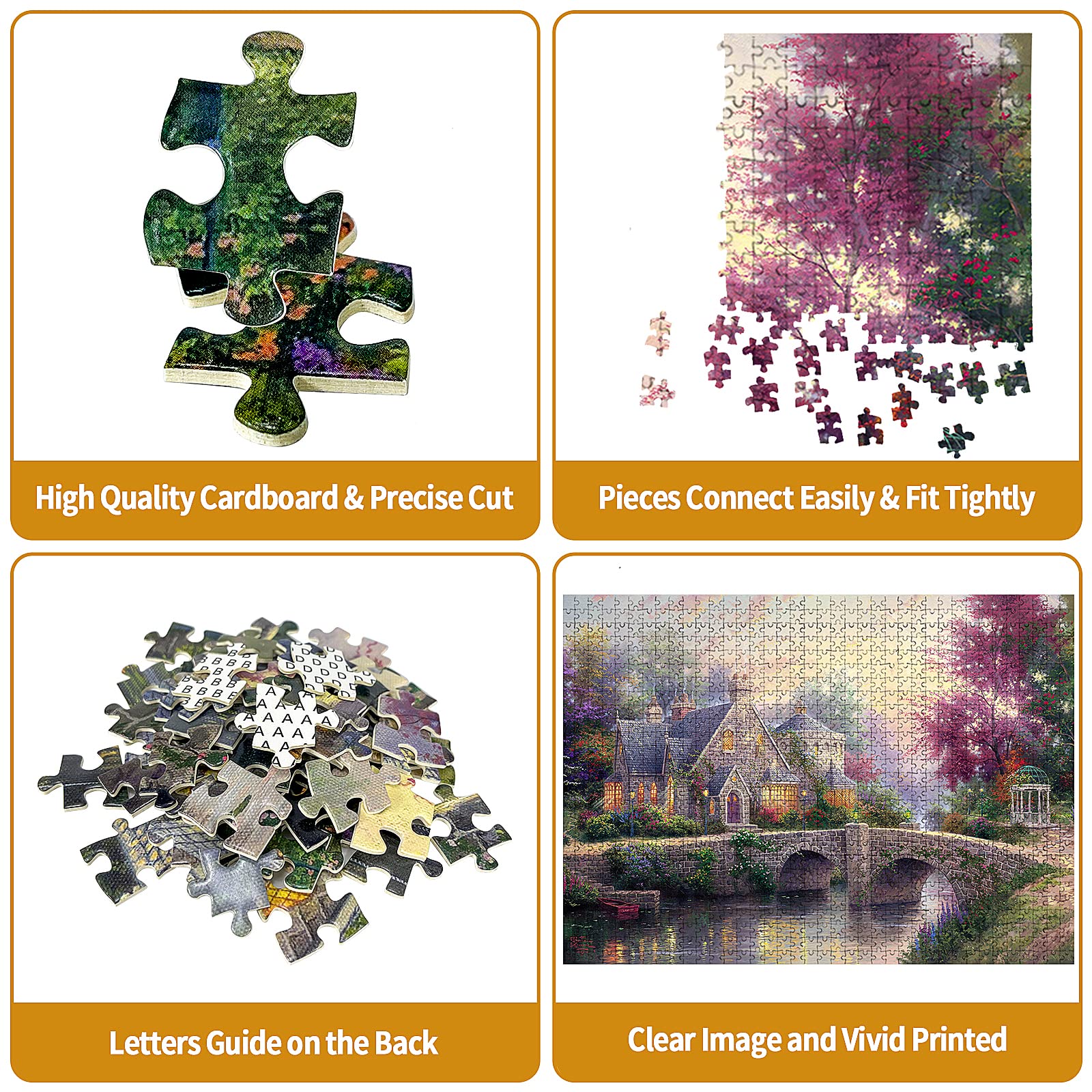 Jigsaw Puzzles for Adults 1000 Pieces Country House Puzzles Spring Landscape Puzzle Picturesque Bridge 1000 Piece Jigsaw Puzzle DIY Challenging Game Toys Gift