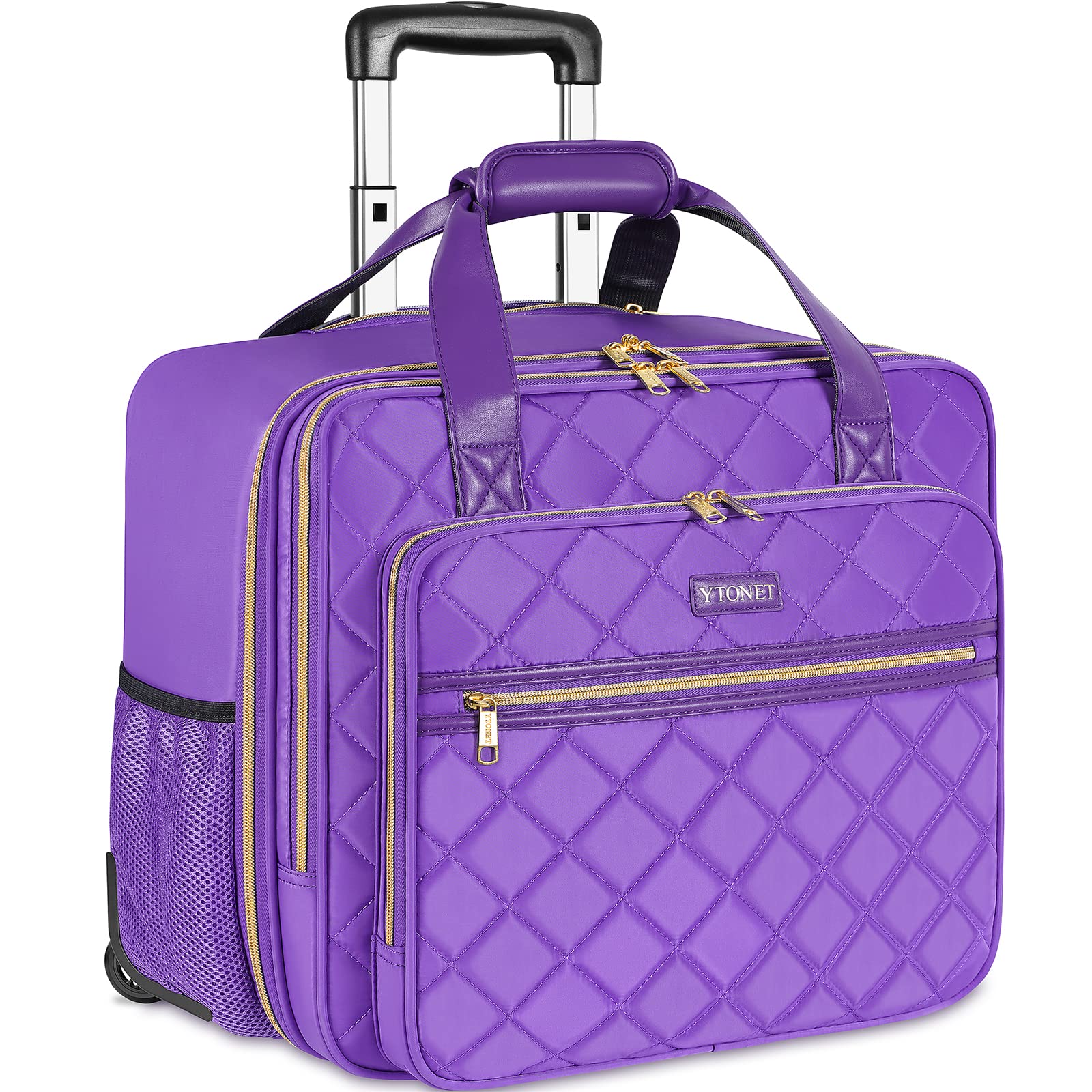 Ytonet Rolling Briefcase for Women, 17.3 Inch Large Rolling Laptop Bag with Wheels, Water Resistant Stylish Overnight Computer Bag for Work Travel College Business Wife Mom Teacher, Purple