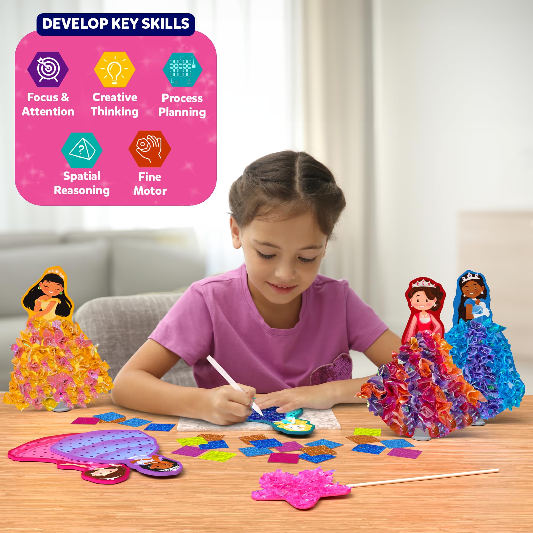 Skillmatics Art & Craft Activity - Poke-in Art Magical Princesses, Mess-Free Art for Kids, Craft Kits, DIY Activity, Gifts for Girls & Boys Ages 4, 5, 6, 7, 8, 9