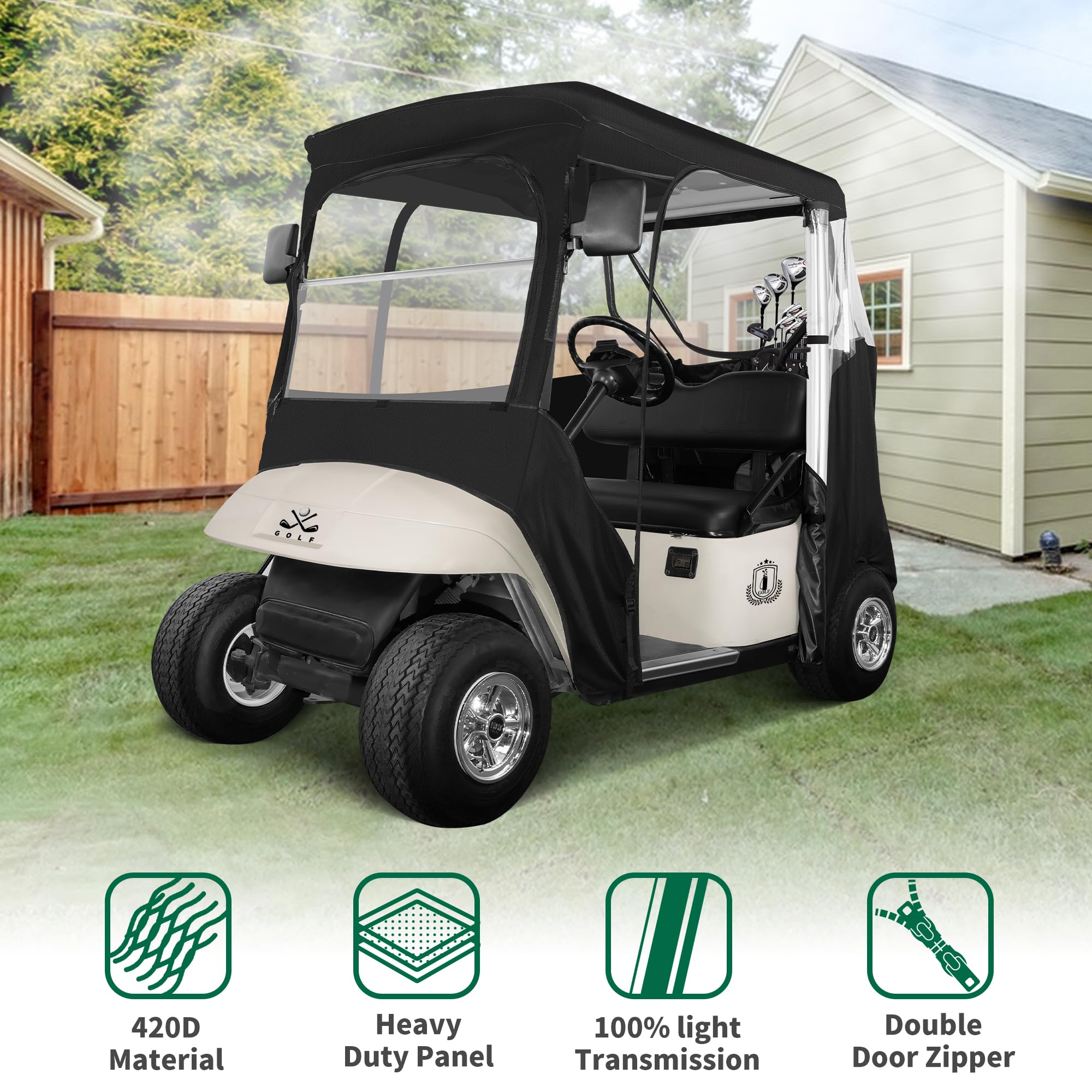 10L0L Golf Cart Enclosure Compatible with EZGO TXT RXV, Golf Cart Cover Waterproof Windproof Portable Transparent Storage Driving 4 Sided Enclosure