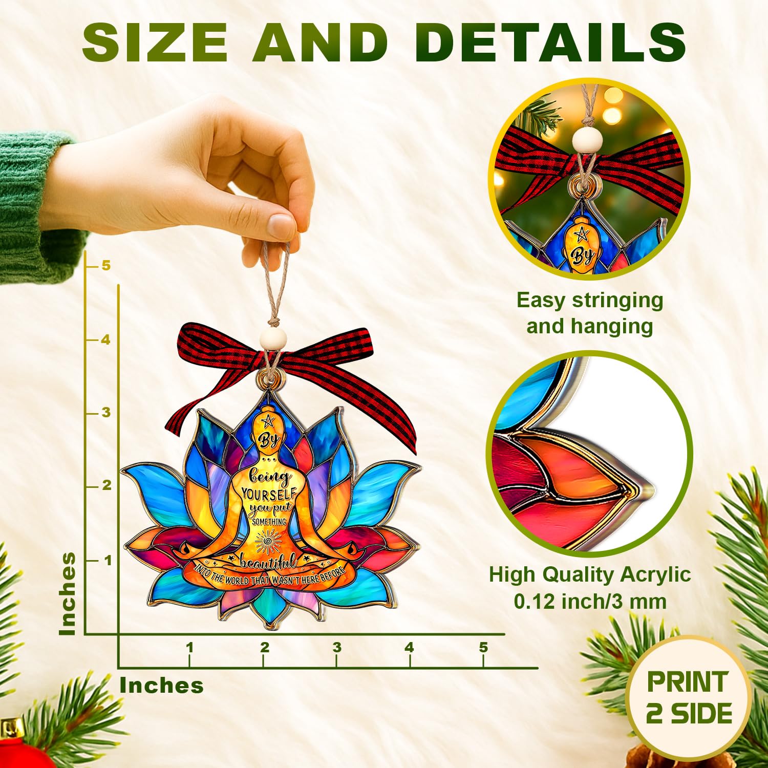 Yoga Ornament for Christmas Tree 2025 - Yoga Lover Ornaments - Acrylic Suncatcher Ornament for Meditation, Zen Decor, Self Care, Christmas Yogas Gifts 2025