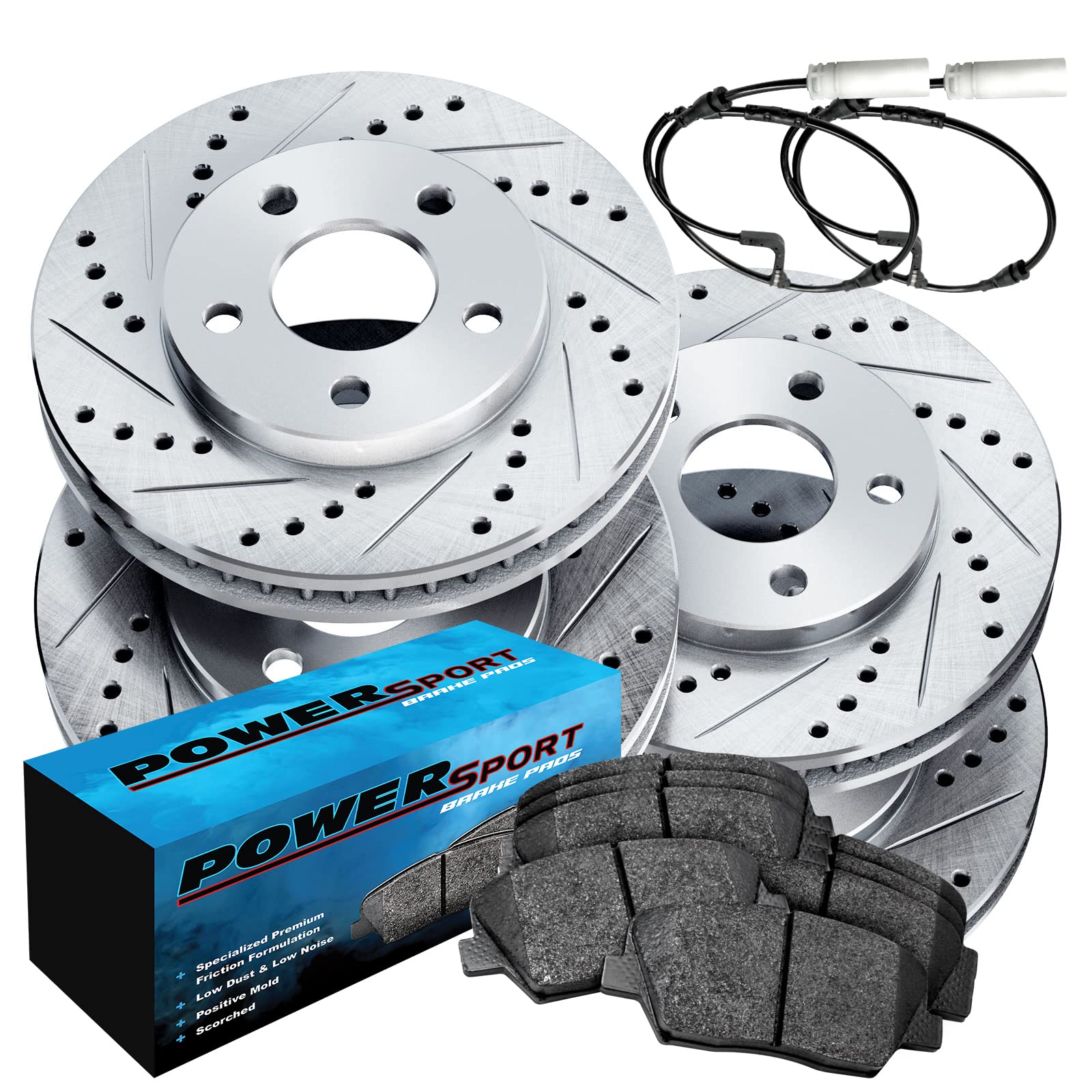 Power Sport Front Rear Brakes and Rotors Kit |Front Rear Brake Pads| Brake Rotors and Pads| Ceramic Brake Pads and Rotors |fits 2011-2017 BMW X3, 2015-2018 BMW X4