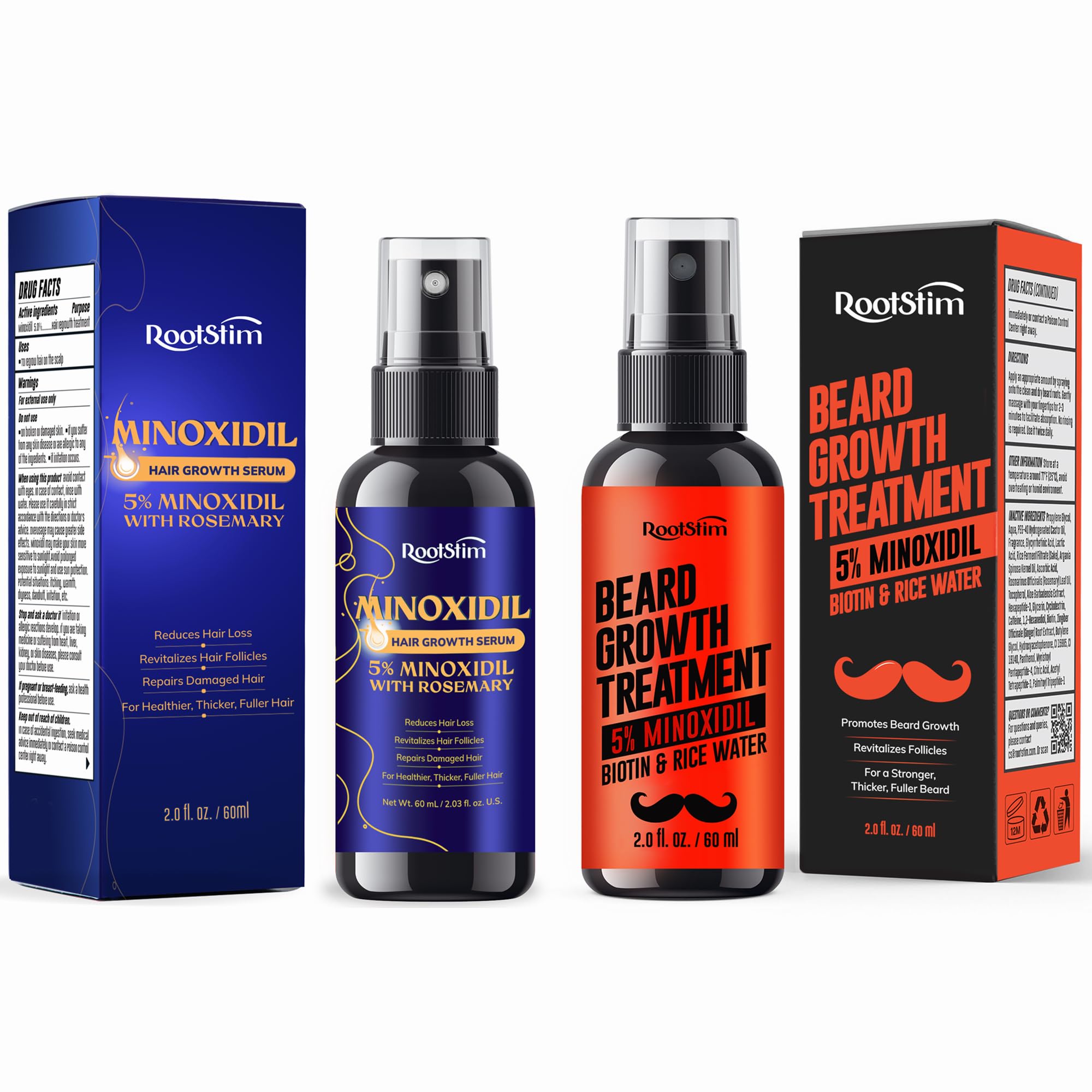 Complete Hair & Beard Growth Solution – Rosemary & Biotin Nourishing Serum for Men and Women – 2 Bottles 60ML