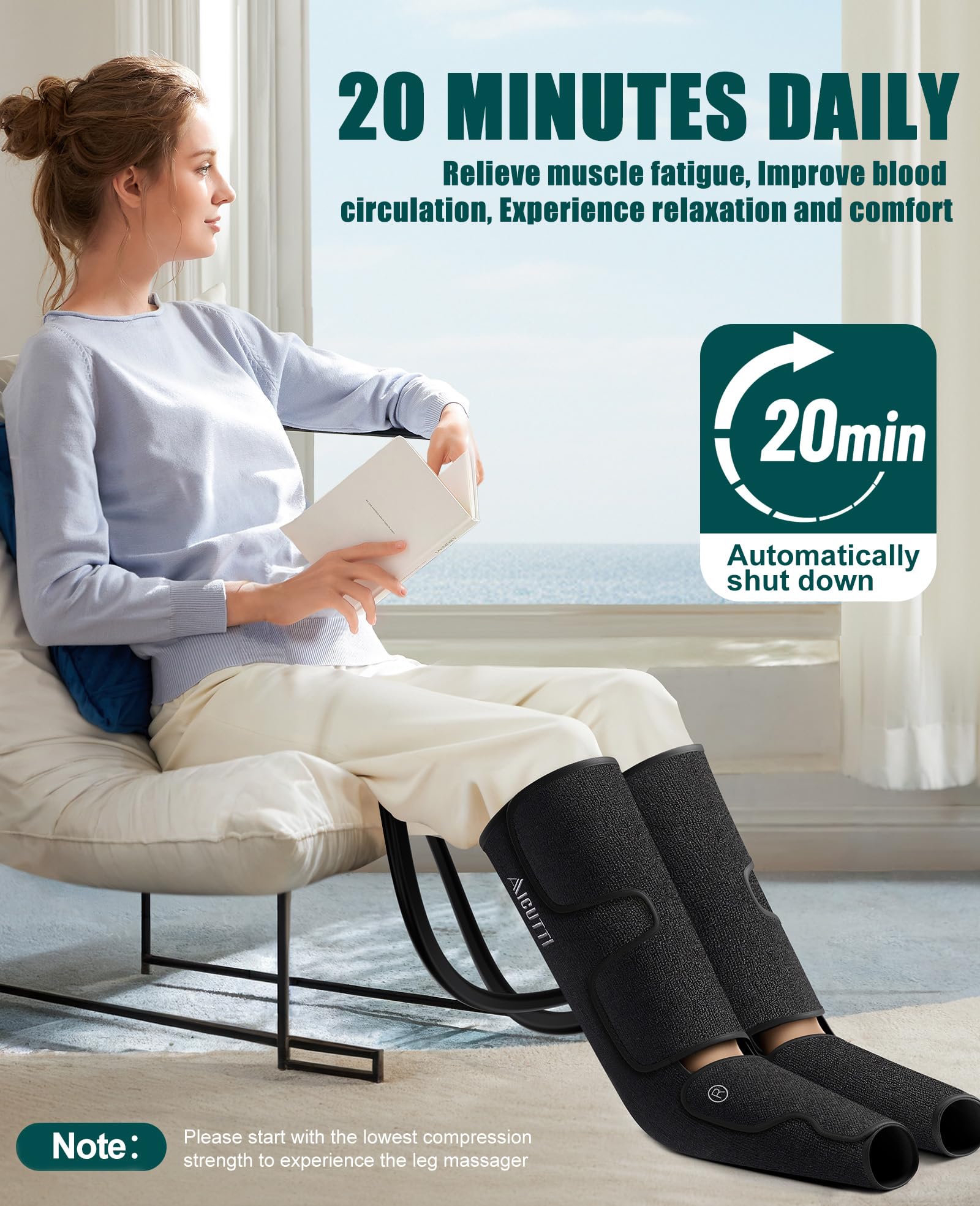 AICUTTI Professional Air Compression Leg and Foot Massager with Heat - Christmas & Birthday Gifts for Men & Women, Improved Circulation & Pain Relief, Ideal for Parents on Mother's Day & Father's Day