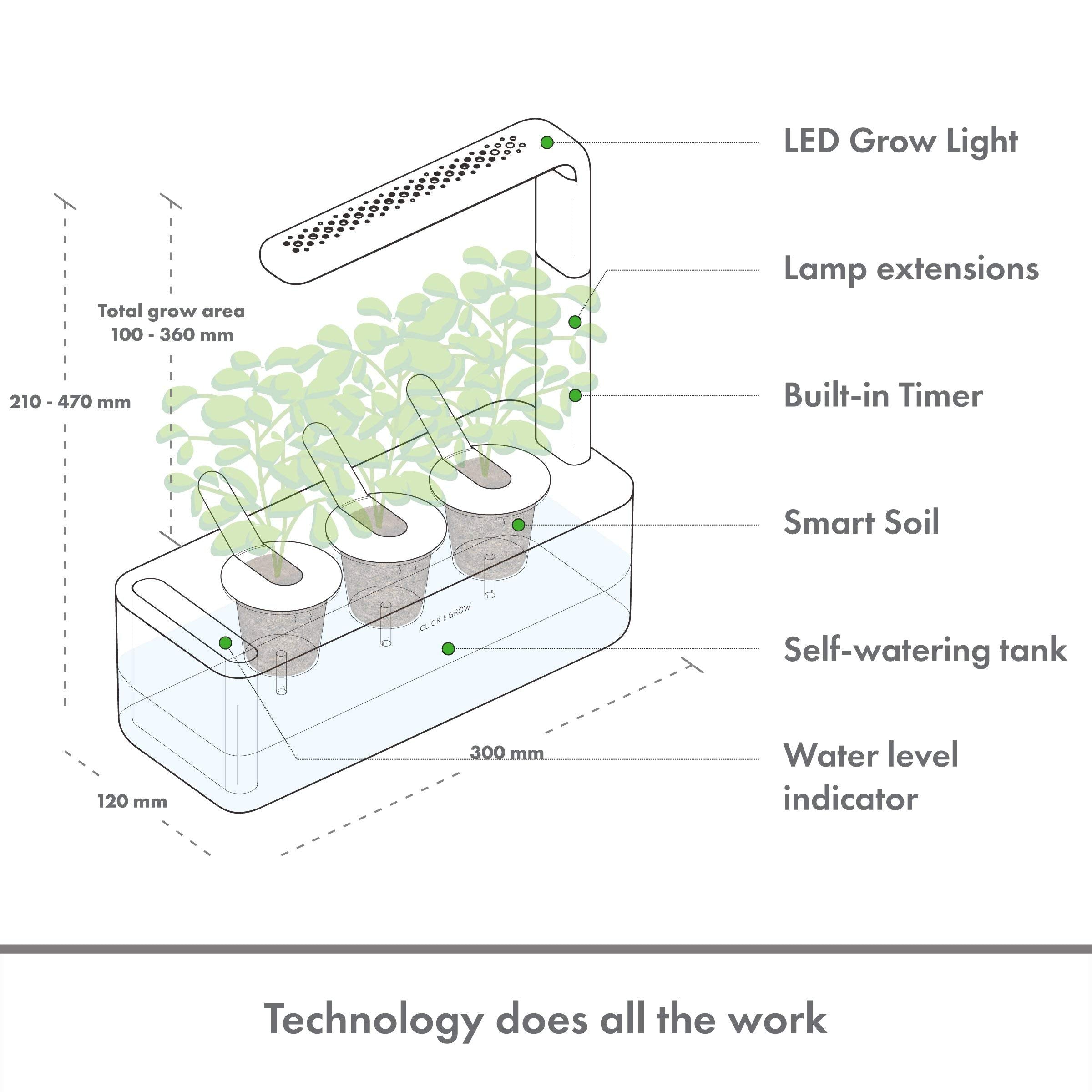 Click & Grow Indoor Herb Garden Kit with Grow Light | Smart Garden for Home Kitchen Windowsill | Easier Than Hydroponics Growing System | Vegetable Gardening Starter (3 Basil Pods Included), Grey