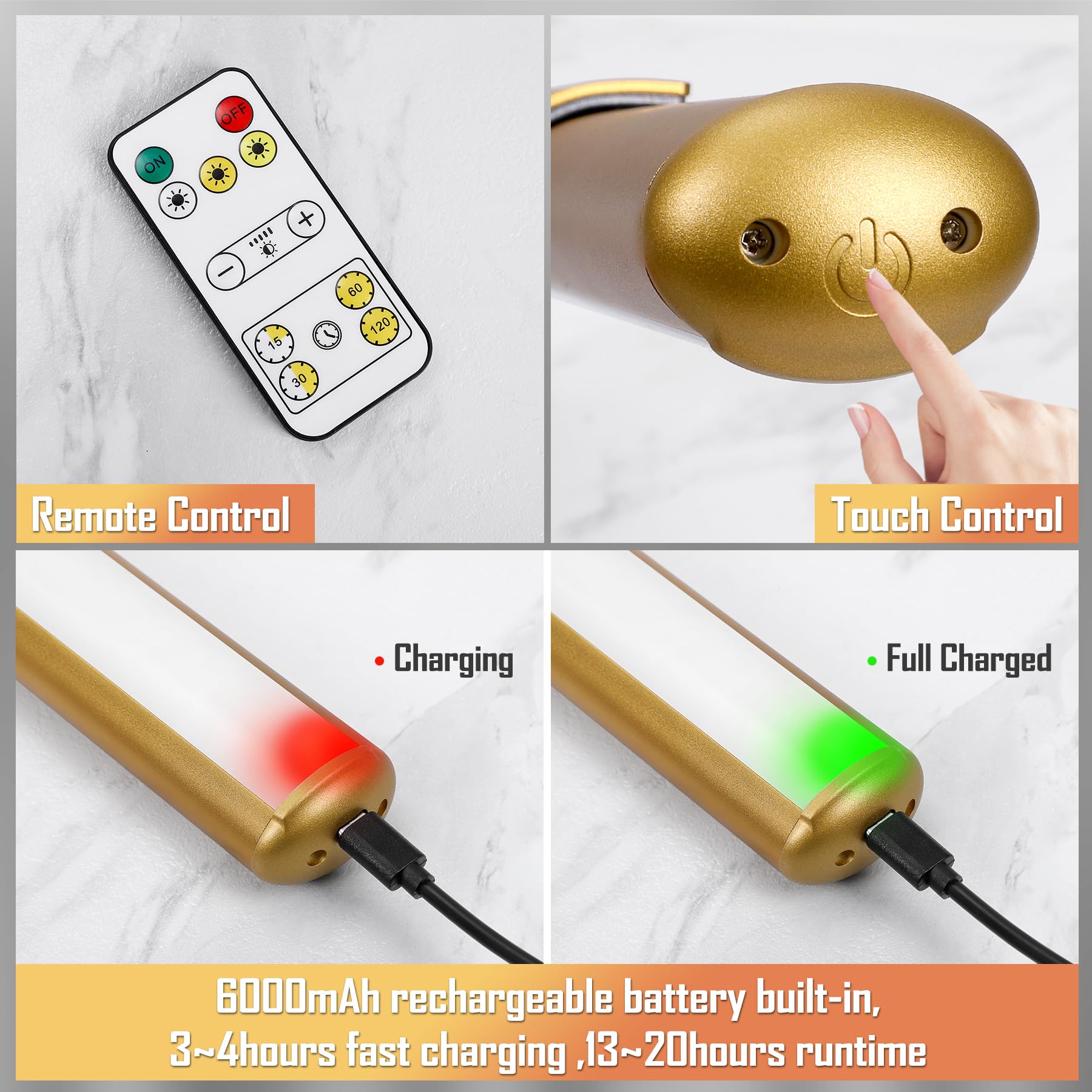 TINTINDOC 2-Pack Picture Light with Remote 6000mAh Rechargeable Battery Operated,Painting Light Full Metal Art Light for Wall Light,Dimmable Timer Off Display 400lm 13.5'' for Gallery -Brass