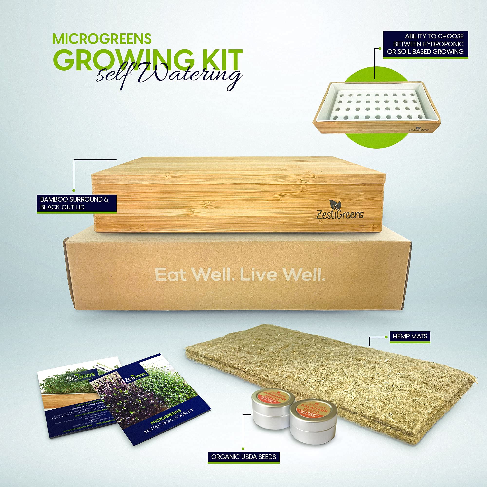 Microgreens Growing Kit, 4 Seed Mats & Microgreens Refill (Broccoli, Mixed Salad, Chia & Red Amaranth Organic Microgreen Seeds)