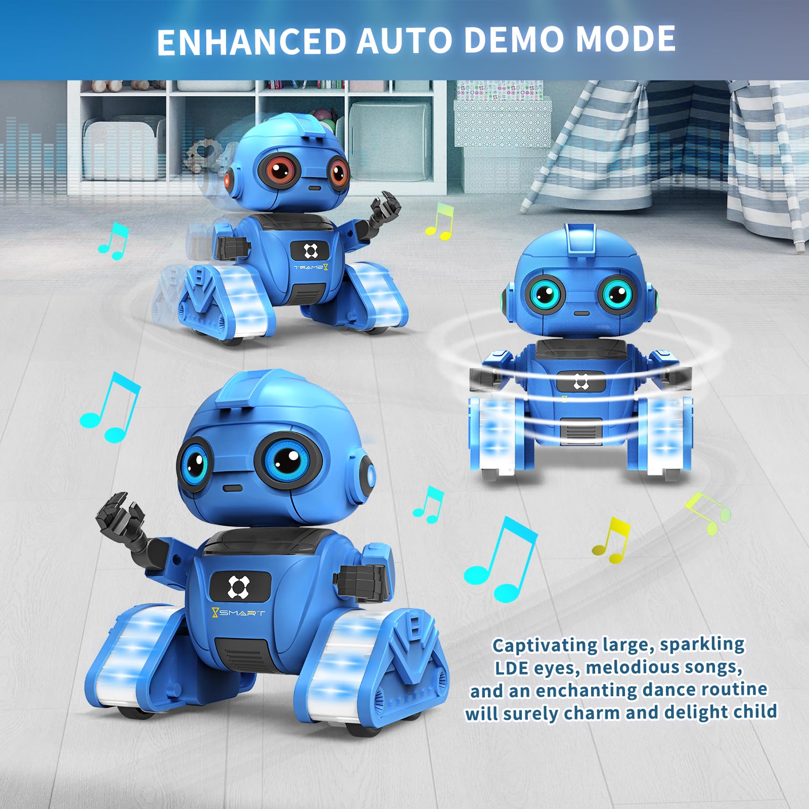 Robot Toys for Boys and Girls, Rechargeable Remote Control Robot with Auto-Demonstration, Light Projection, Dance Moves, Music, and Gesture Sensing –Toy Robot Gifts for 3,4,5,6 Year old Boys (Blue)