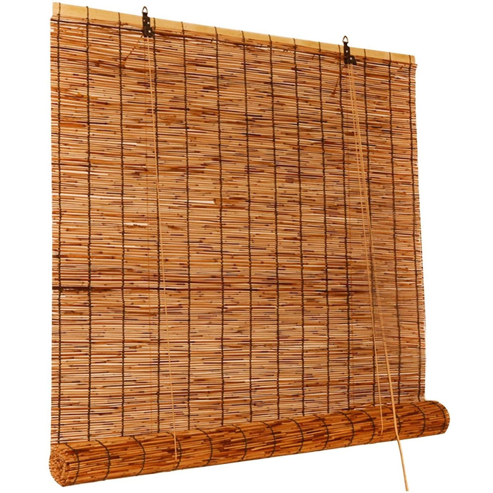 Blackout Bamboo Roller Shades for Indoor/Outdoor, Bamboo Blinds for Patio 24" 28" 30" 32" 36" 40" 42" 46" 48" 51" 53" 54" 60" 72" Wide, Natural Bamboo Roll Up Curtain Woven Custom Shades Cordless