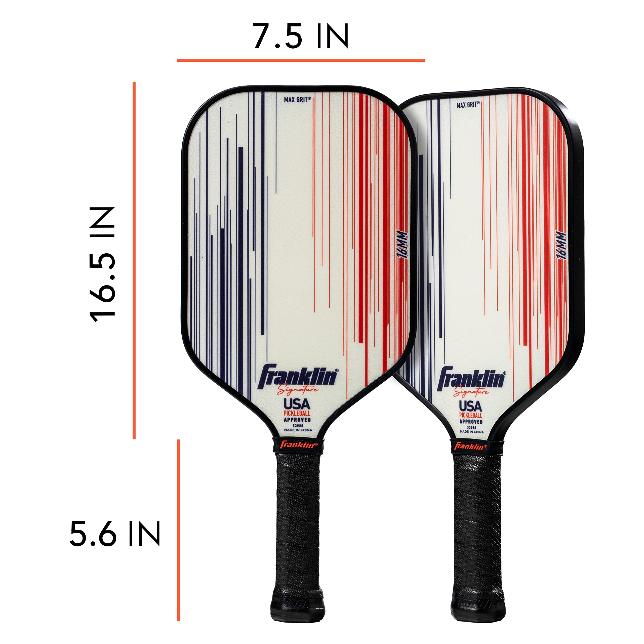 Franklin Sports Pro Pickleball Paddles - Signature Series Pro Pickleball Paddle with MaxGrit Surface - USA Pickleball (USAPA) Approved Tournament Pickleball Paddle - 16mm Polypropylene Core - White