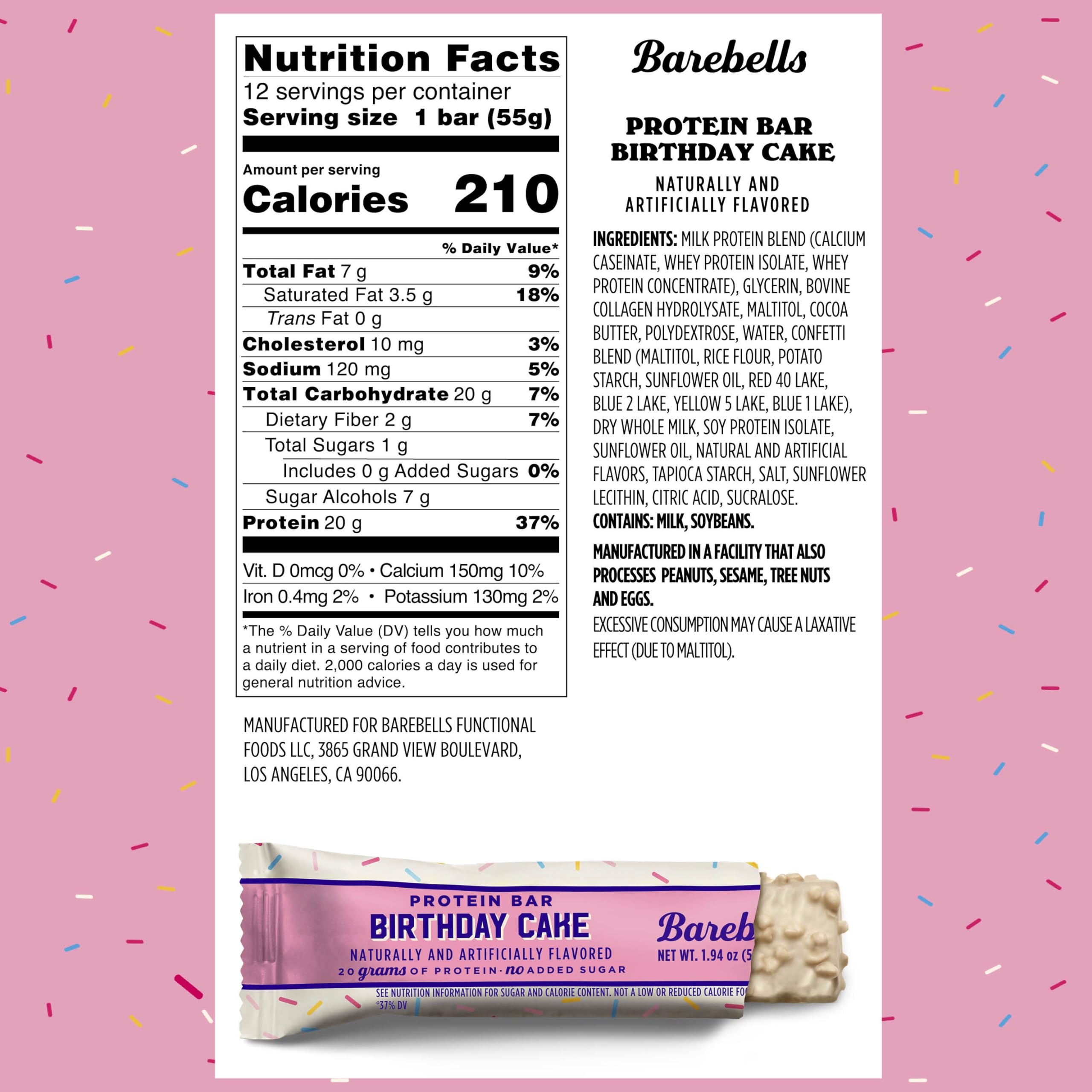 Barebells Protein Bars Birthday Cake - 12 Count, 1.9oz Bars - Protein Snacks with 20g of High Protein - Protein Bar with 1g of Total Sugars - On The Go Protein Snack & Breakfast Bars