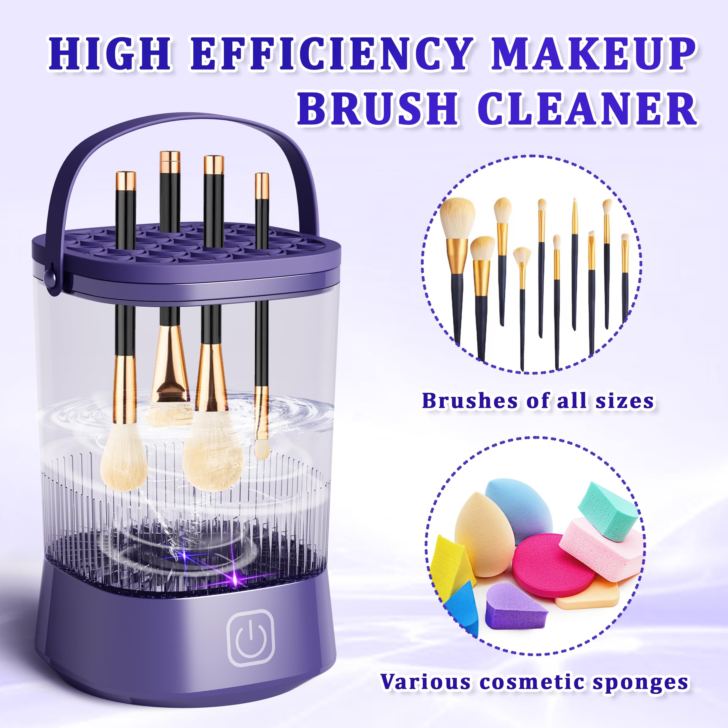 Makeup Brush Cleaner Machine - Electric Makeup Brush Cleaner Dryer Machine Automatic Cosmetic Brush Cleanser with 1200 mAh Battery, Quick Efficient Cleaning Make Up Cleanser for All Size (Purple)