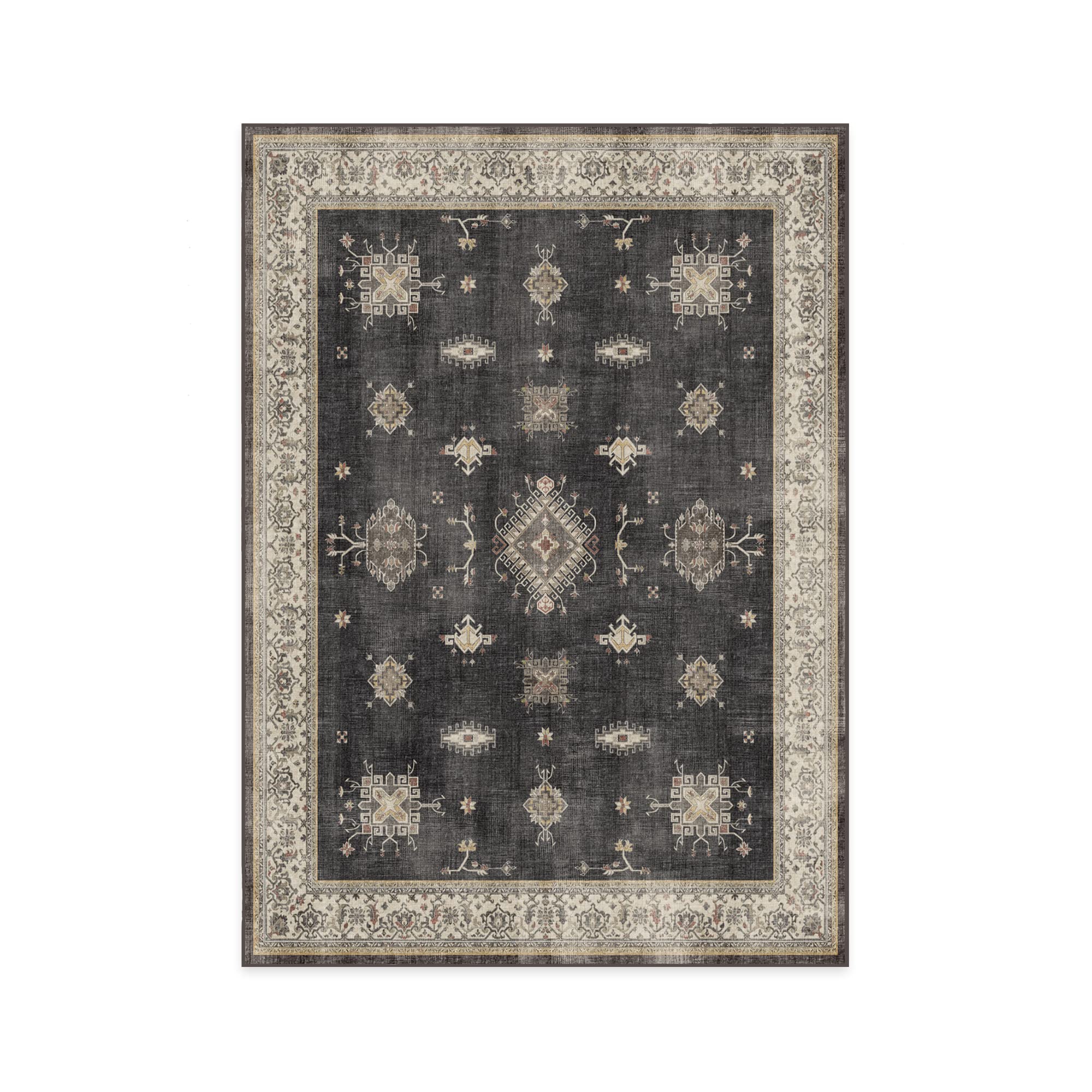 RUGGABLE Verena Washable Rug - Vintage Washable Area Rug for Living Room, Kitchen, Bedroom, Kids Room - Stain & Water Resistant, Non-Slip, Pet & Child Friendly - Dark Wood 5'x7' (Standard Pad)