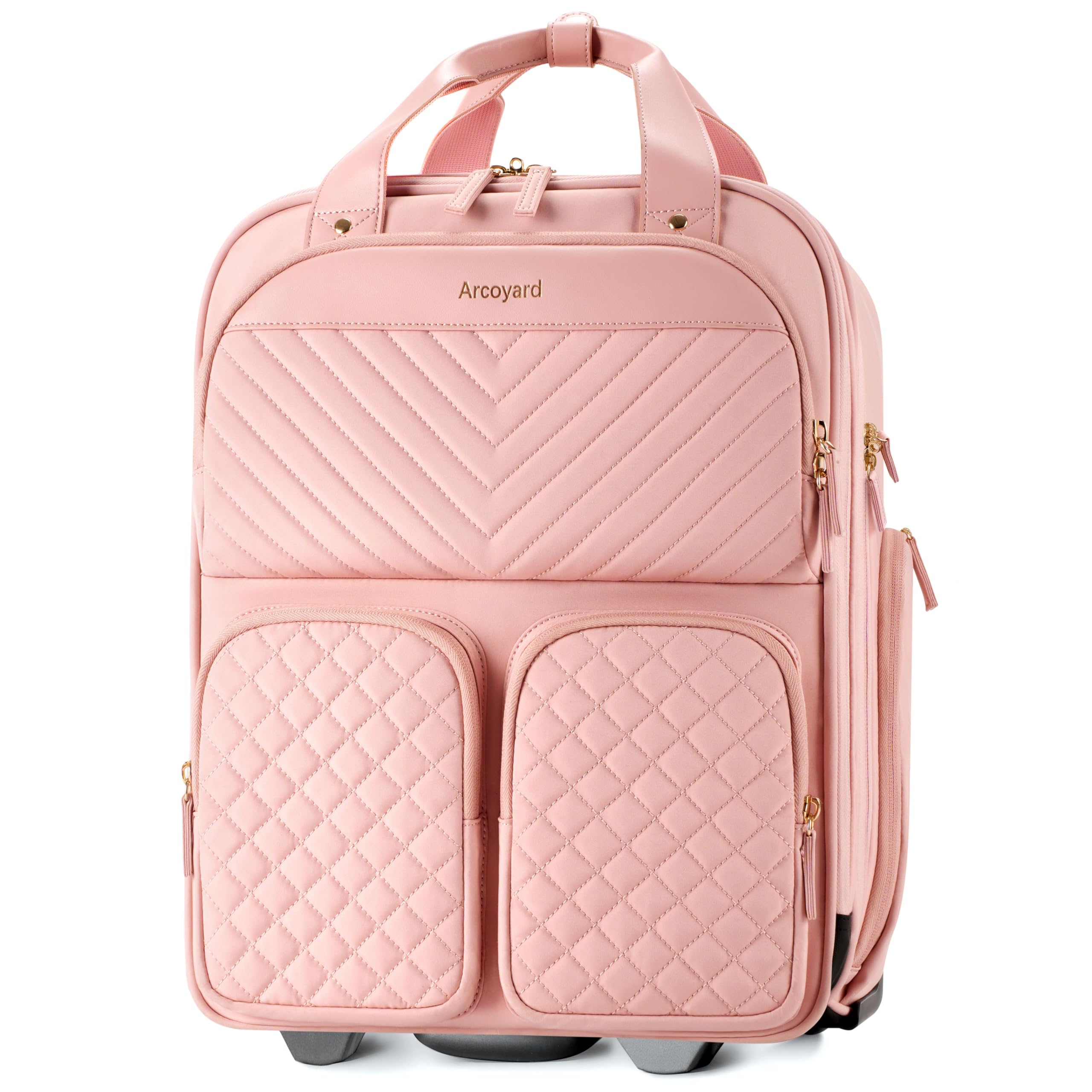 Arcoyard Small Underseat Carry On Luggage with Wheels, Lightweight Travel Airline Approved Personal Item Bag, Multiple Compartments Carry-On Rolling Suitcase for Women, Pink