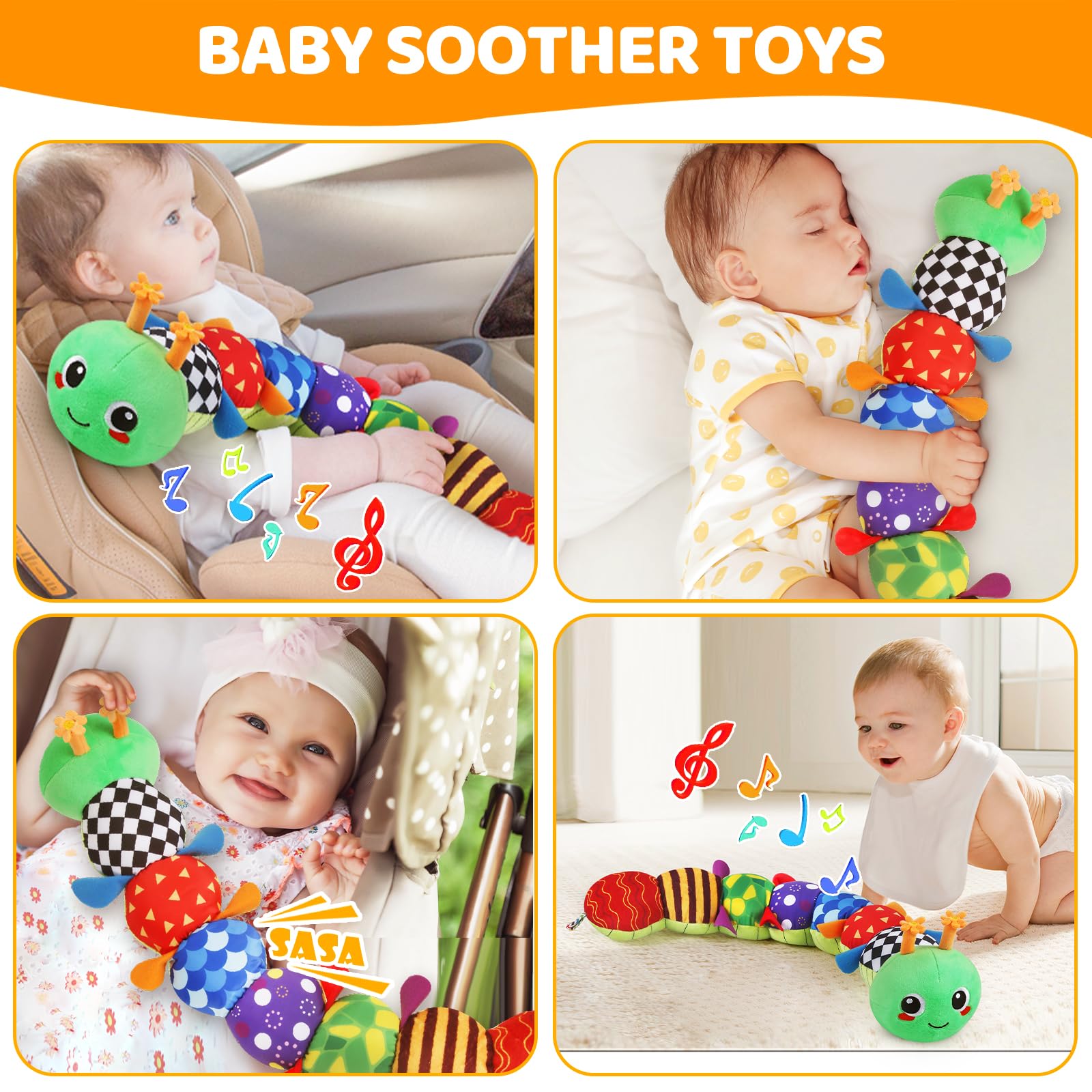 KMUYSL Baby Toys 0-6 6-12 Months, Sensory Music Animal Stuffed Toy for 0 1 2 3 4 5 6+ Months, Plush Toy with Crinkle and Rattles for Infant Newborn, Tummy Time Toys Gifts for 0-3-6-12 Month