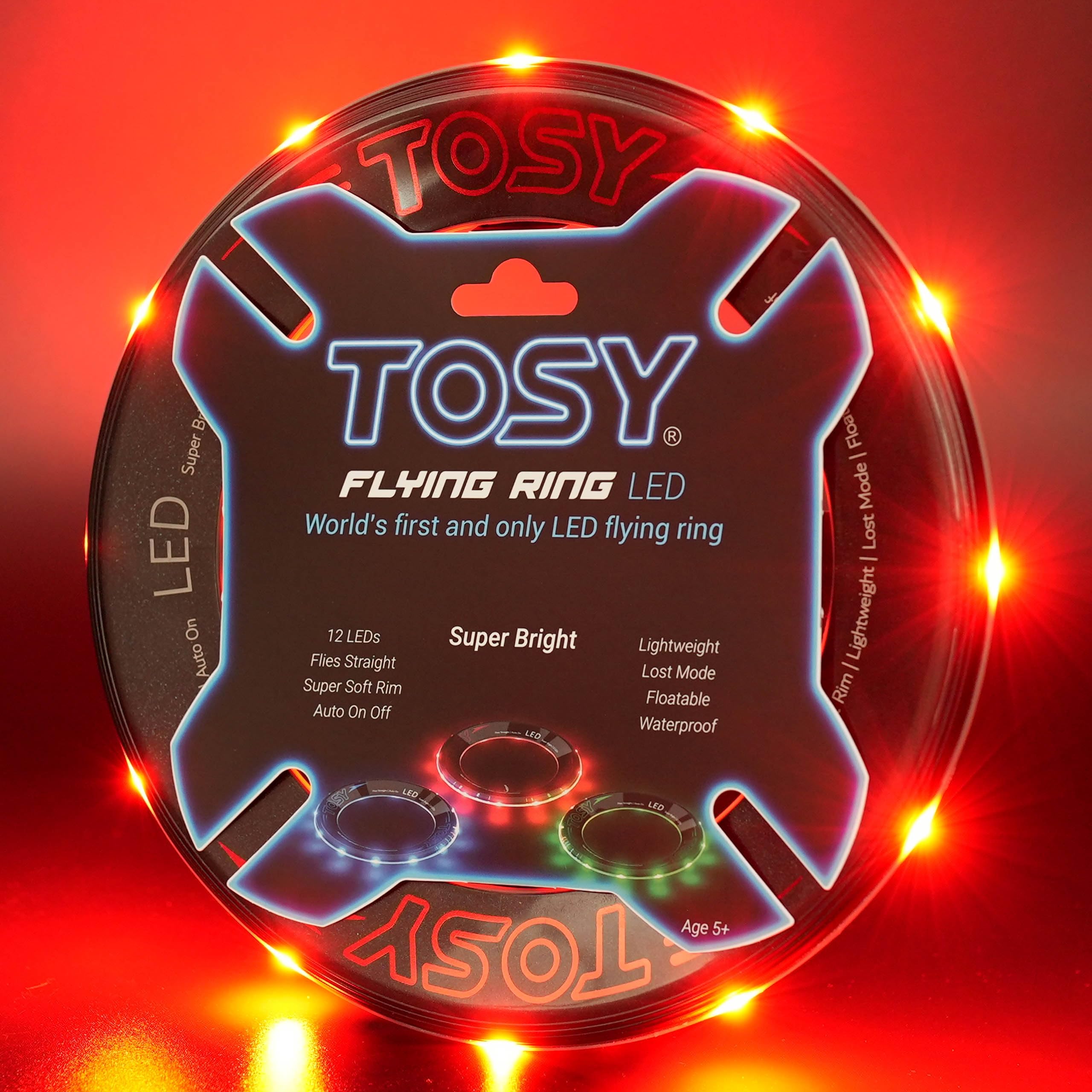 TOSY Flying Ring - 12 LEDs, Super Bright, Soft, Auto Light Up, Safe, Waterproof, Lightweight Frisbee, Cool Birthday, Camping, Easter Basket Stuffers & Outdoor/Indoor Gift Toy for Boys/Girls/Kids