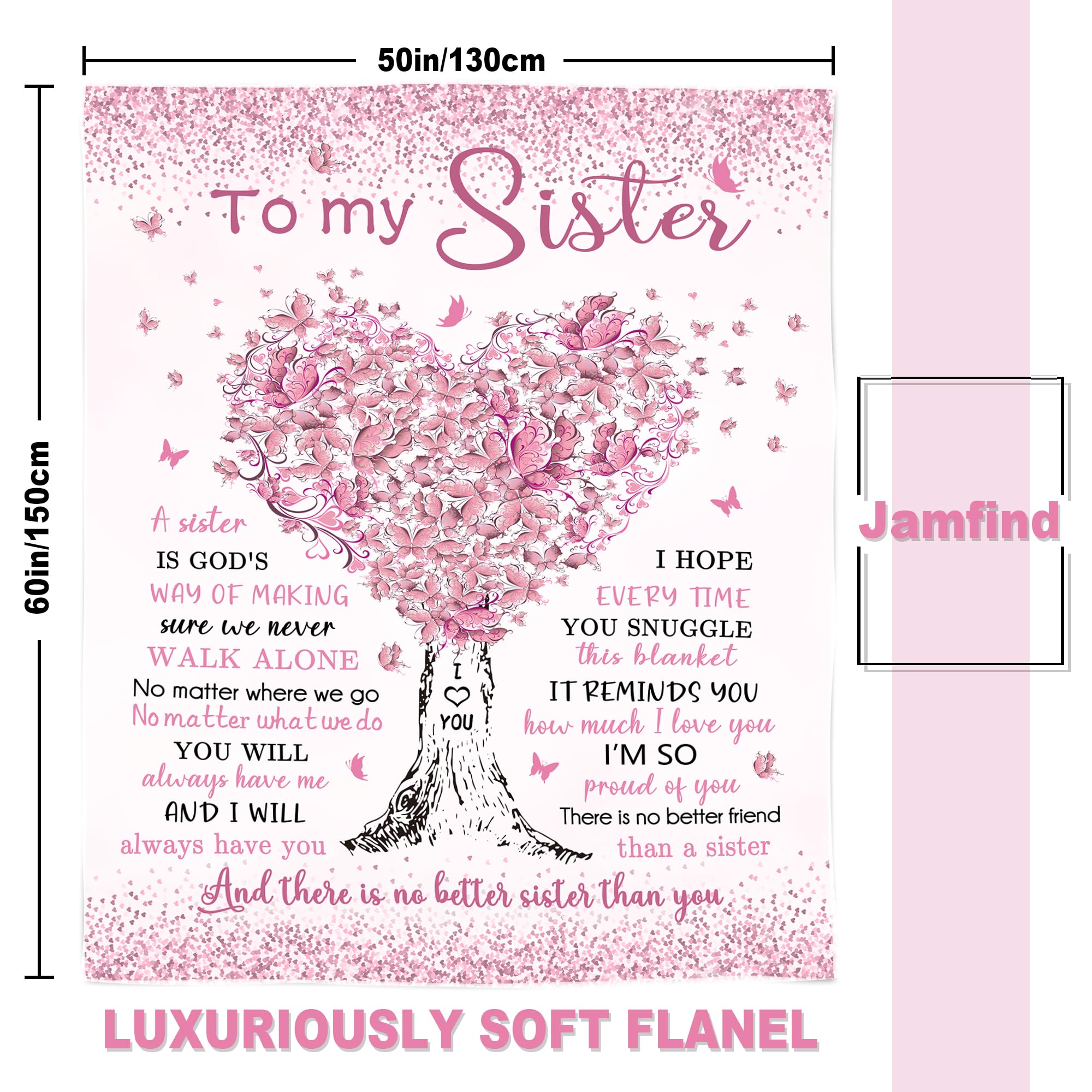 Jamfind Sister Gifts, Big Sister Gift, Happy Birthday Gifts for Sister from Sister Brother, Sister Blanket 60"x 50", Sisters Birthday Graduation Gifts Ideas for Women, Best Sister Ever Gifts