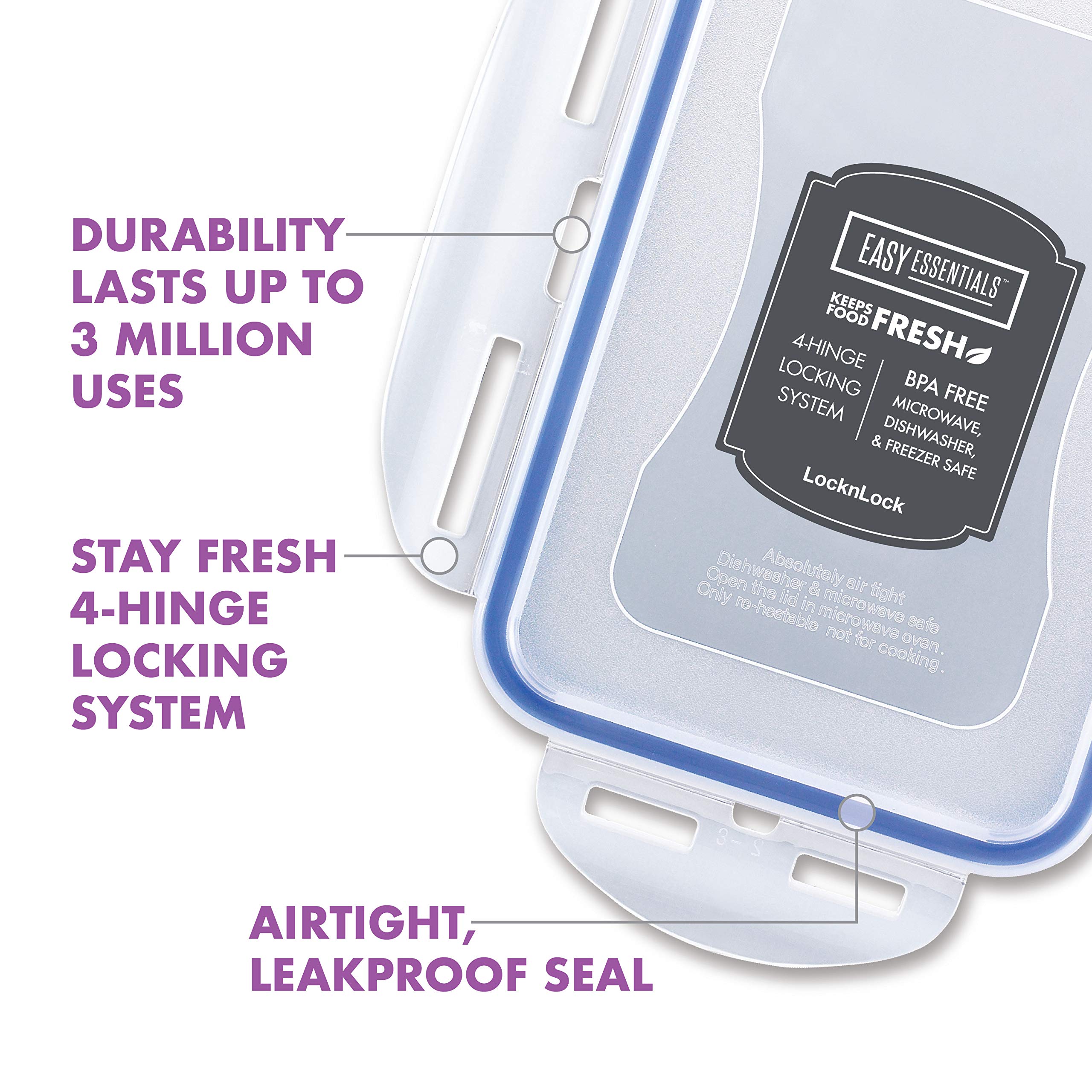 LocknLock Easy Essentials Food Storage lids/Airtight containers/Stackable, BPA Free, 6 Piece, Clear