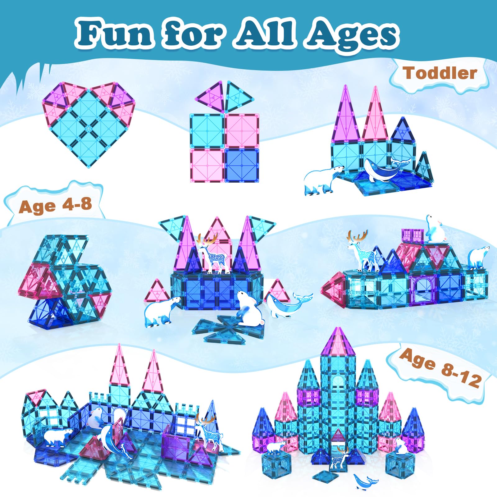 Magnetic Tiles Frozen Toys Arctic Animal Magnet Tiles Toddler Toys for Girls Ages 3-5 4-7 6-8 Pretend Play Magnetic Toys Building Blocks Kids Toys Gifts for 3+ Year Old STEM Learning and Fun