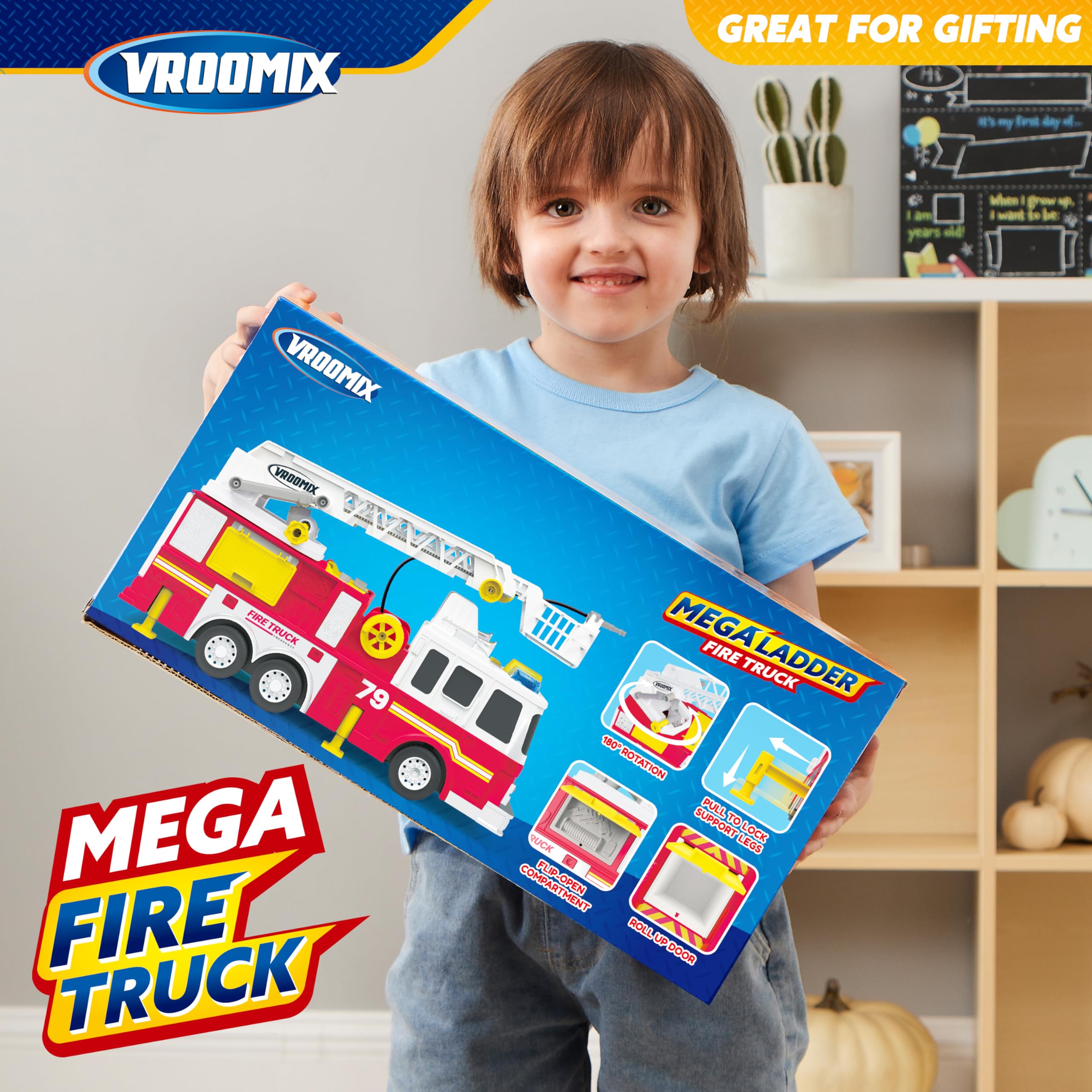 JOYIN Extra Large 33-inch Ladder Fire Truck Toy for Kids 3+ - Lights, Sirens, Hose, Pump