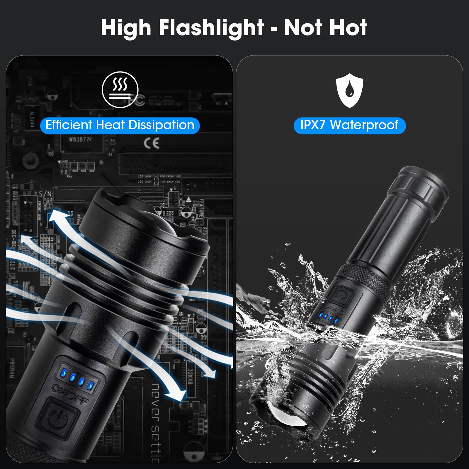 AURASEASON Flashlights 990,000 High Lumens 2 Pack, Super Bright LED Rechargeable Flashlight, 5 Modes, IPX7 Waterproof Flah Light for Emergencies, Camping