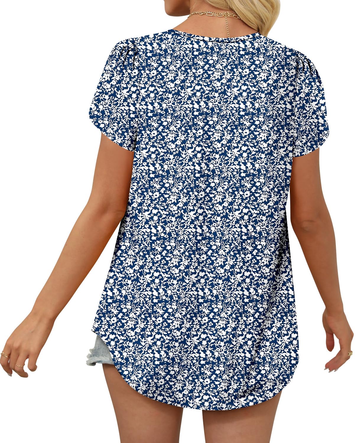 BETTE BOUTIK tshirts shirts for women petal short sleeve v neck summer tunics for women plus size womens tunic tops DenseDBlue X-Large