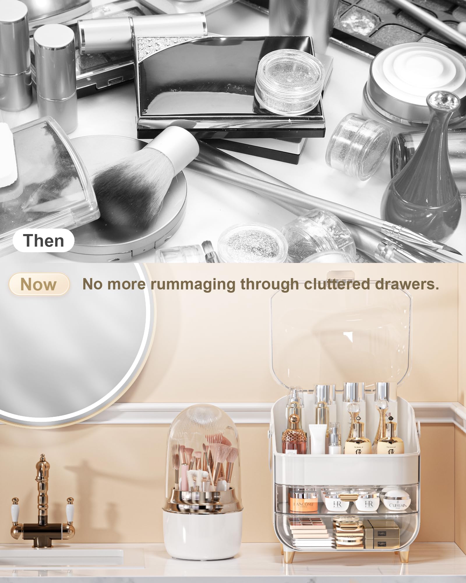 Makeup Organizer, Skincare Holder Bathroom Counter Organizer, Storage Box Cosmetic Display Cases, Teen Girl Gifts Trendy Stuff Make up Organizers for Vanity, Dresser, Countertop (Rose Gold)