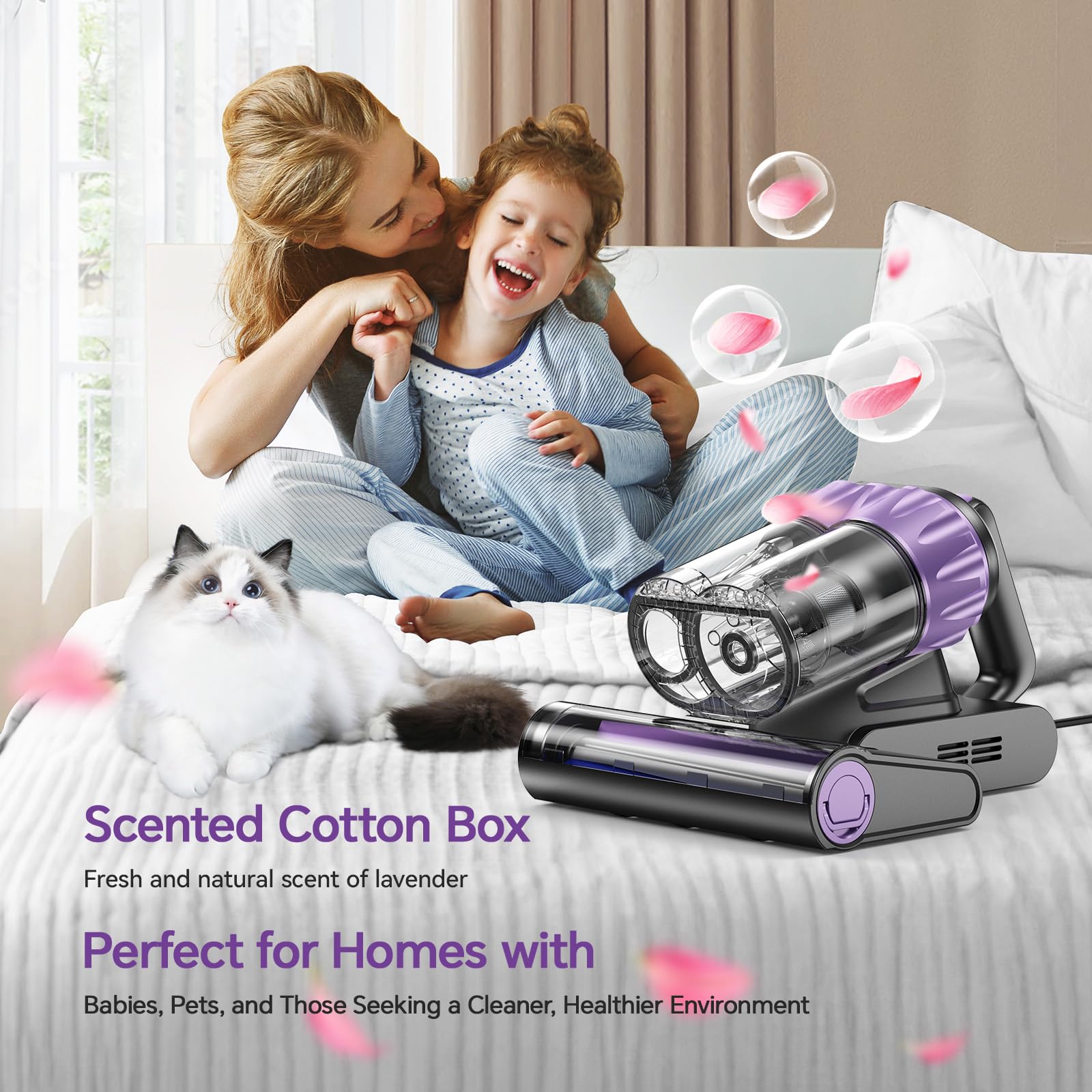 Airpher Mattress Vacuum Cleaner 20Kpa Bed Vacuum Cleaner with Smart Dust Sensor,UV-C Light,HEPA Filter,150°F Heat,500W Powerful Handheld,for Pet Hair,Sofa,Couch Crib Gift Ideas for Women