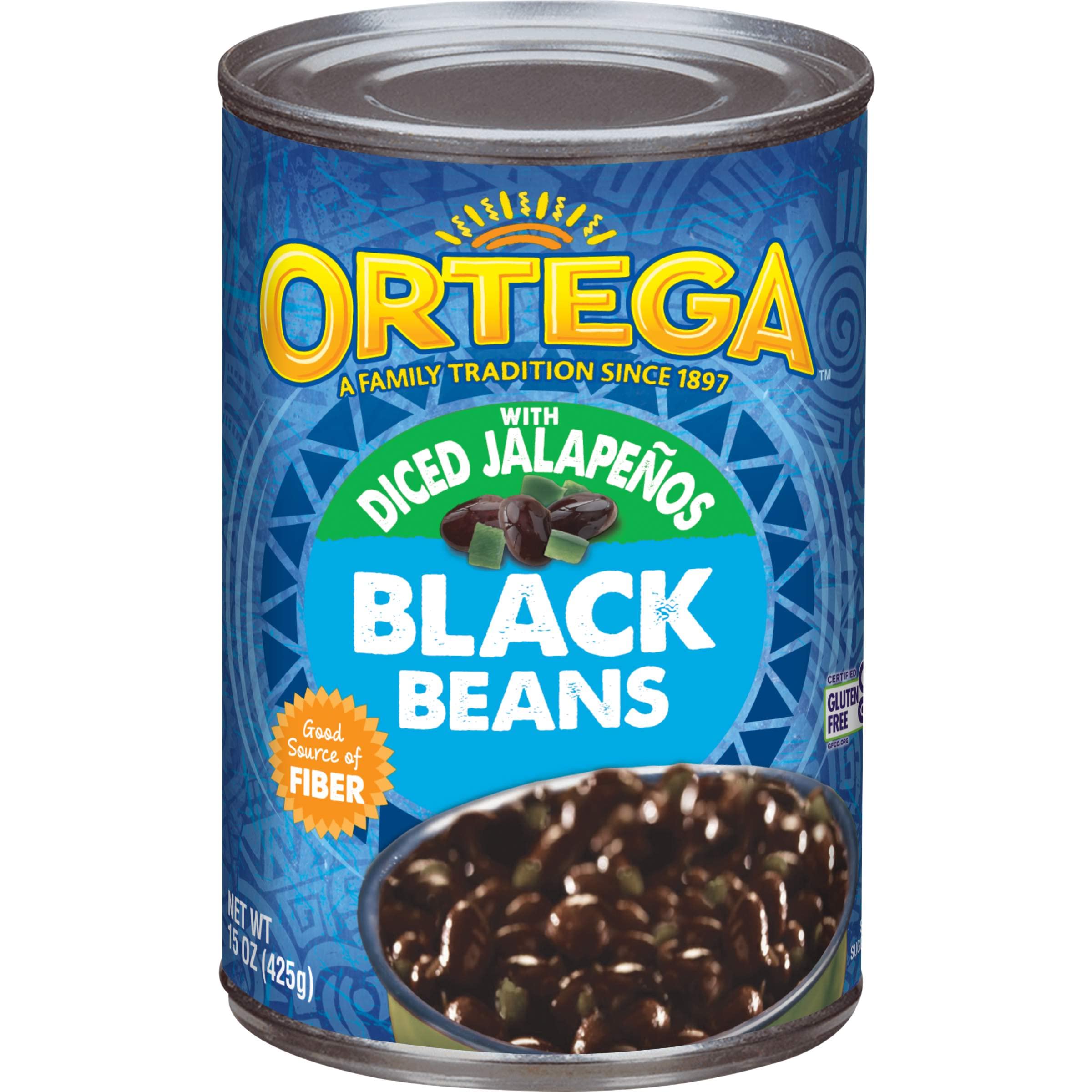 Ortega Black Beans, With Diced Jalapenos, 15 Ounce