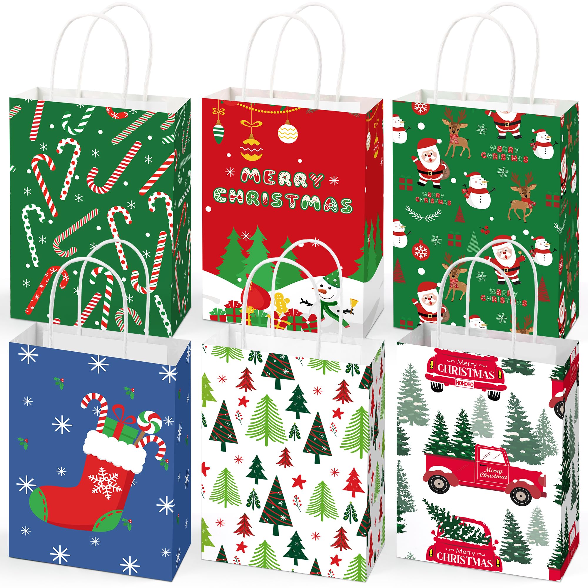 Christmas Gift Bags - 12 Pack Christmas Bags for Gifts - Small Christmas Gift Bags | Christmas Gift Baskets | christmas Treat Bags - Christmas Goodie Bag - Christmas Gifts for Kids Men Women