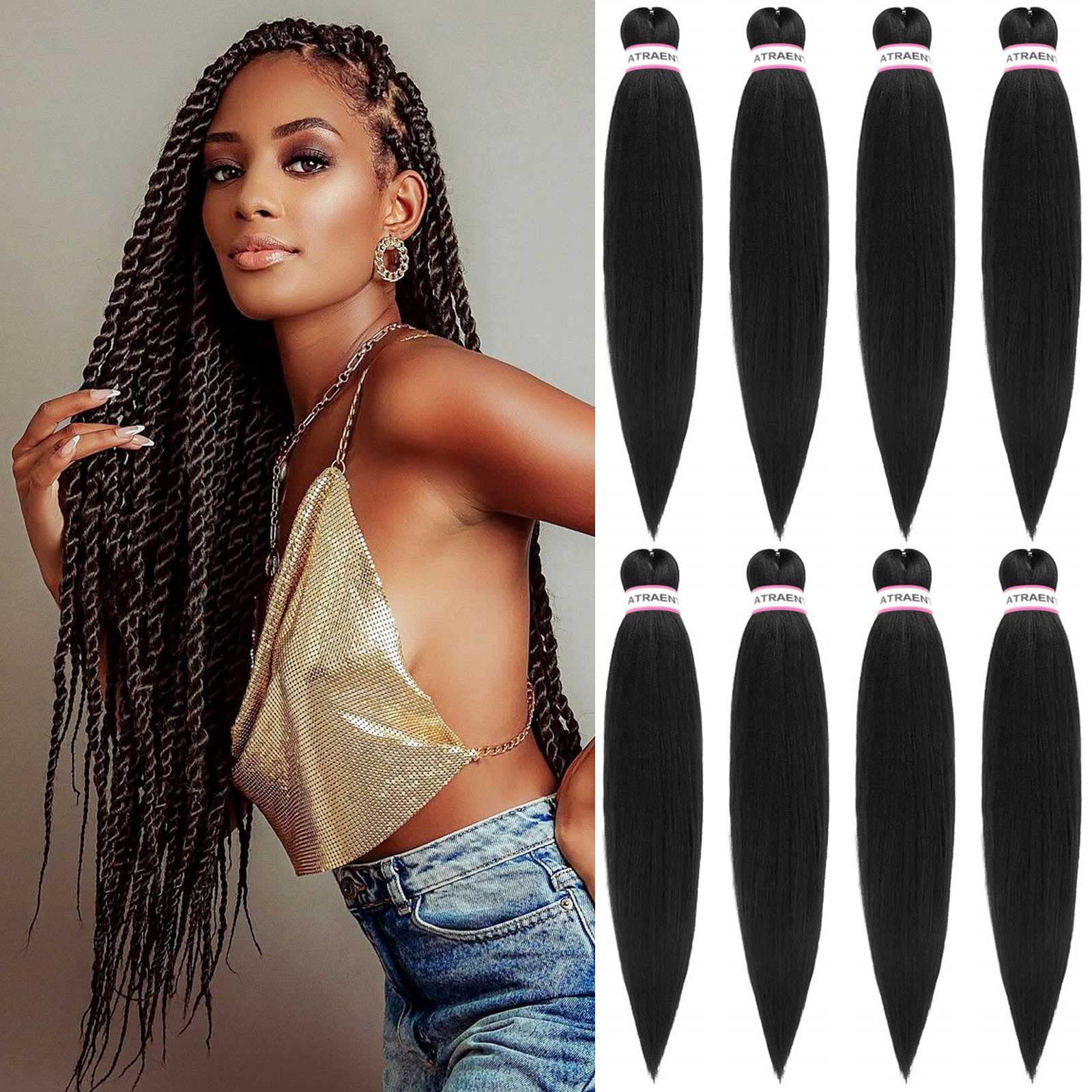 ATRAENTE Braiding Hair,18 Inch 8 Packs Long Pre Stretched Braiding Hair,Professional Synthetic Prestretched Crochet Braids Hair Extension,Itch Free Hot Water Setting Yaki Texture(18" 1B#)