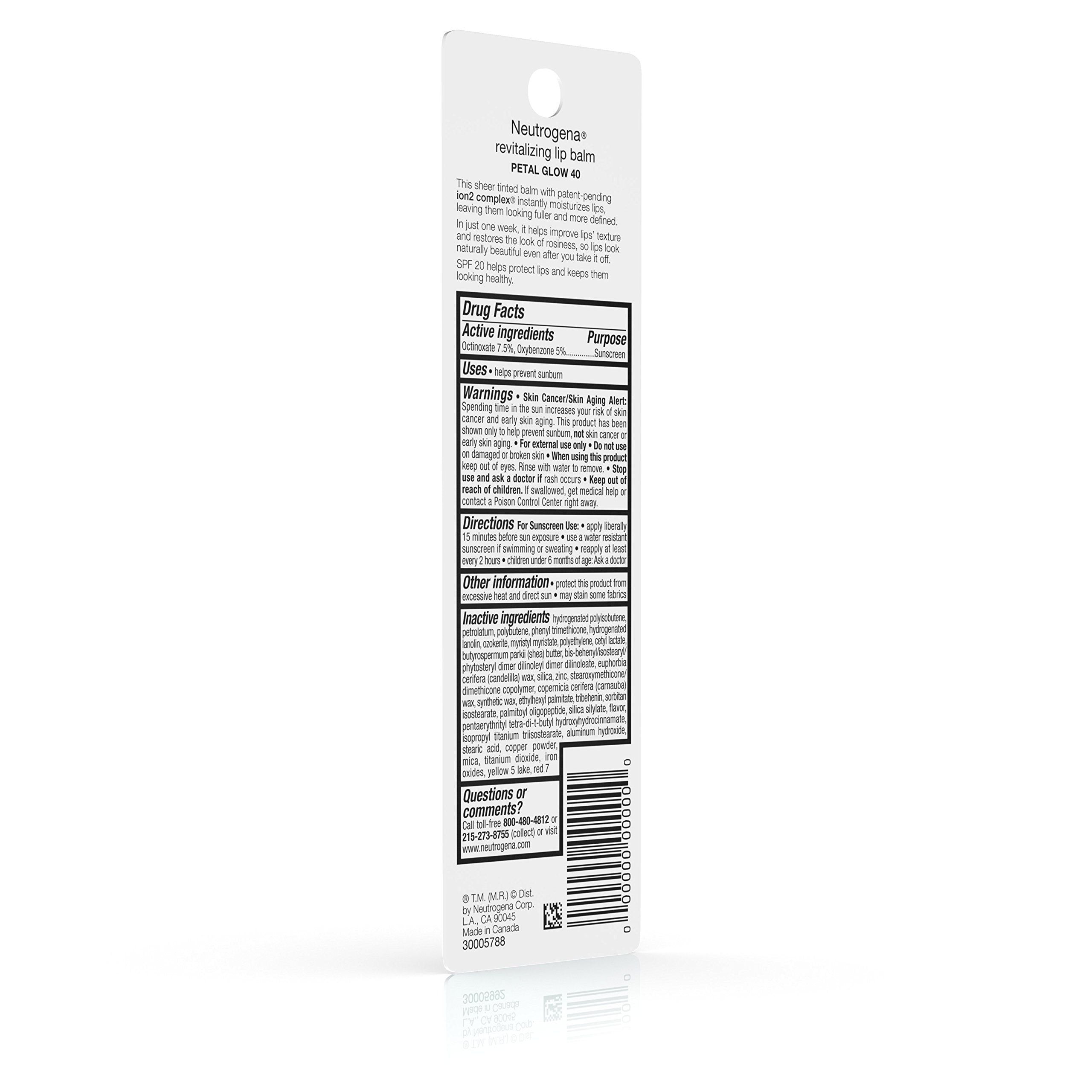 Neutrogena Revitalizing Tinted Lip Balm Broad Spectrum SPF 20 Sunscreen, Moisturizing Lip Balm with a Sheer Tint for Softer, Smoother, Healthier-Looking Lips, Sheer Petal Glow 40, .15 oz