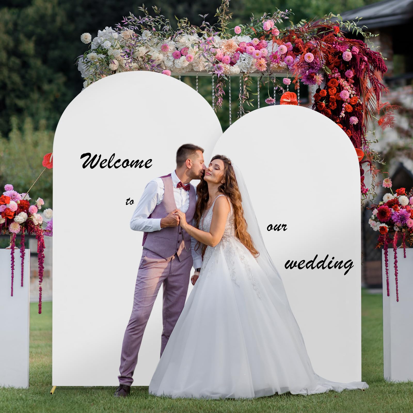 Set of 3 Wedding Arch Cover Spandex Fitted Stretchy Arch Stand Covers,2-Sided Round Top Backdrop Cover for Party Birthday Banquet Baby Shower Arch Decoration (4ft,5ft,6ft White)