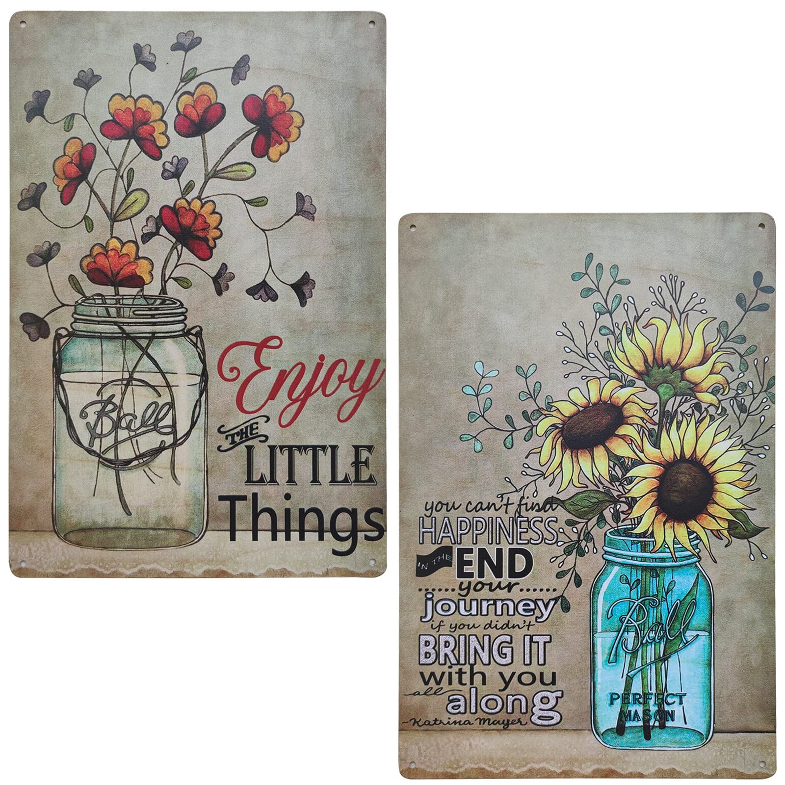 TISOSO Sunflower Retro Vintage Tin Sign Rustic Country Home Decor for Kitchen, Bathroom 2Pcs-7.8X11.7Inch