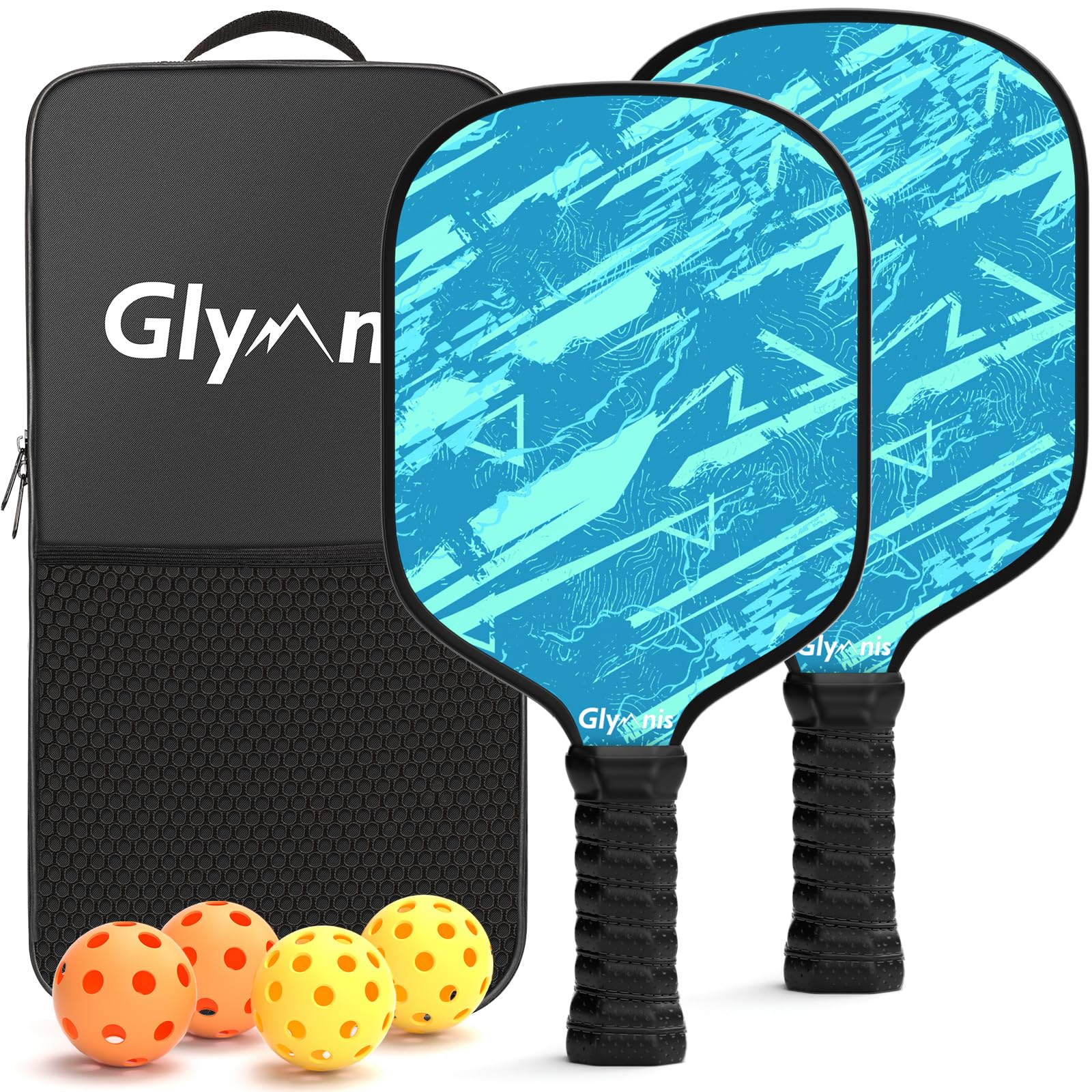 Glymnis Pickleball Paddles Set of 2, Fiberglass Surface Pickleball Set Pickleball Rackets, Pickle Ball Paddle Set with 2 Paddles 4 Balls 1 Carrying Bag for Men Women Indoor Outdoor, Green